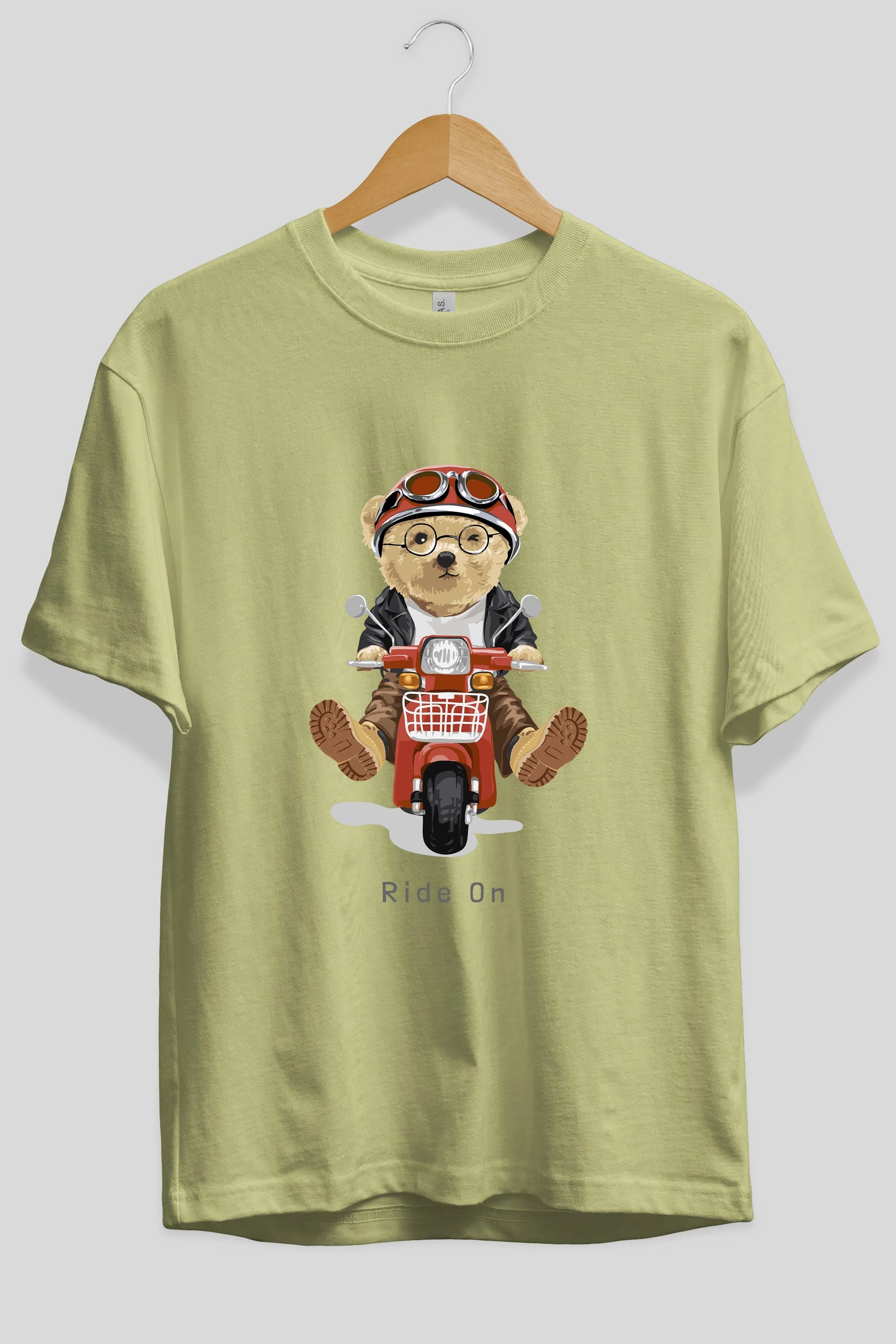 Teddy Bear Ride On Ön Baskılı Oversize t-shirt Erkek Kadın Unisex %100 Pamuk