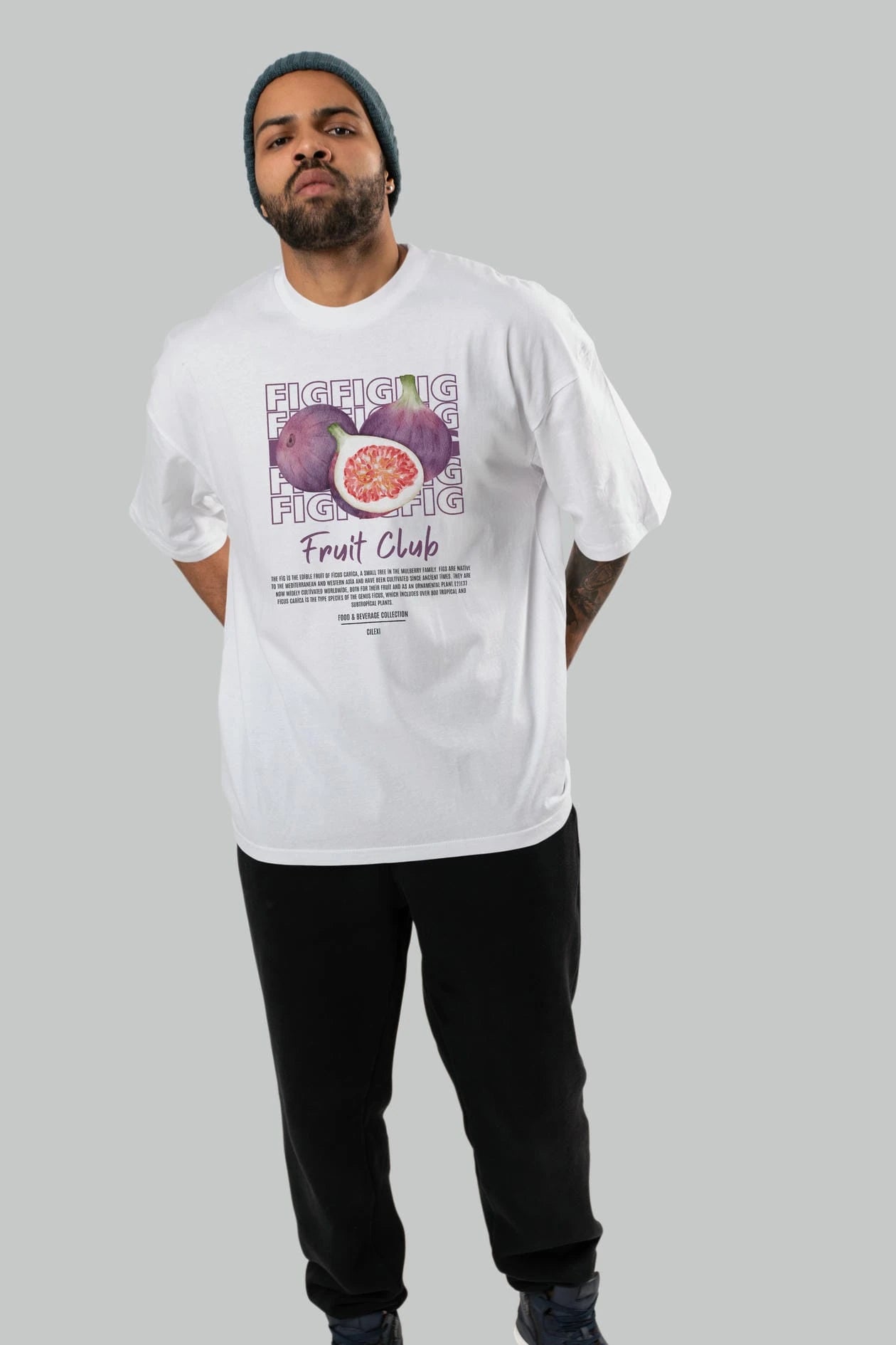 Fig Ön Baskılı Oversize t-shirt Erkek Kadın Pamuk Bisiklet Yaka tişort