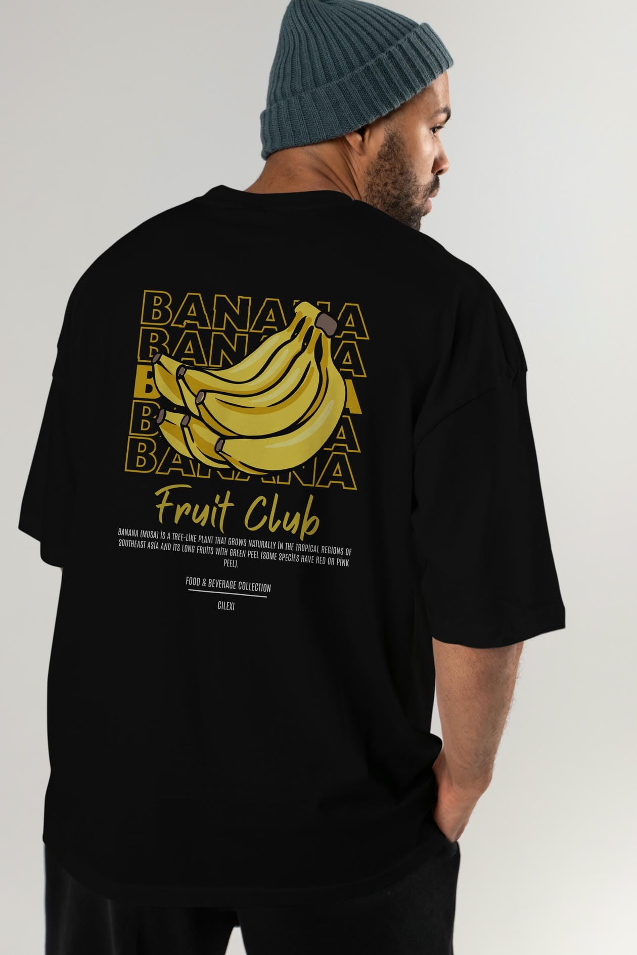 Banana Arka Baskılı Oversize t-shirt Erkek Kadın Pamuk Bisiklet Yaka tişort
