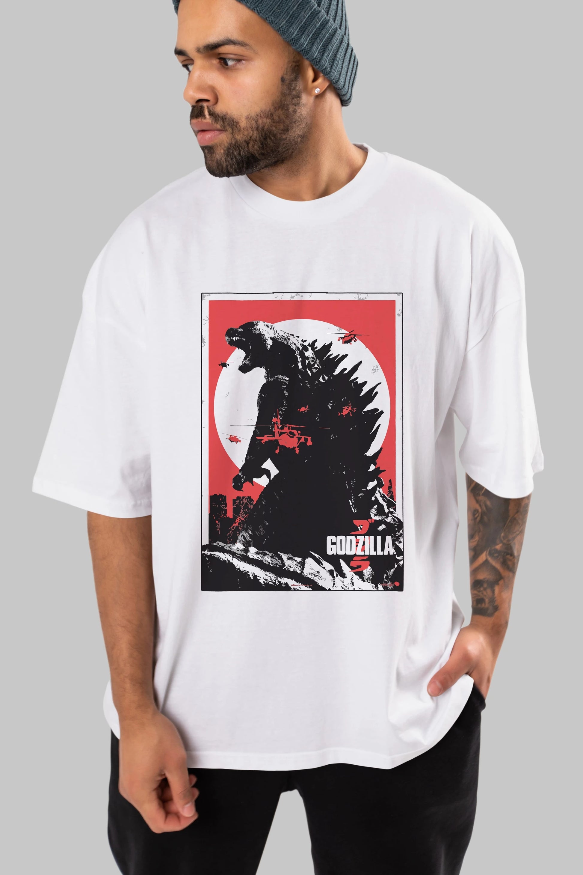 Godzilla (2) Ön Baskılı Oversize t-shirt Erkek Kadın Unisex %100 Pamuk Bisiklet Yaka tişort