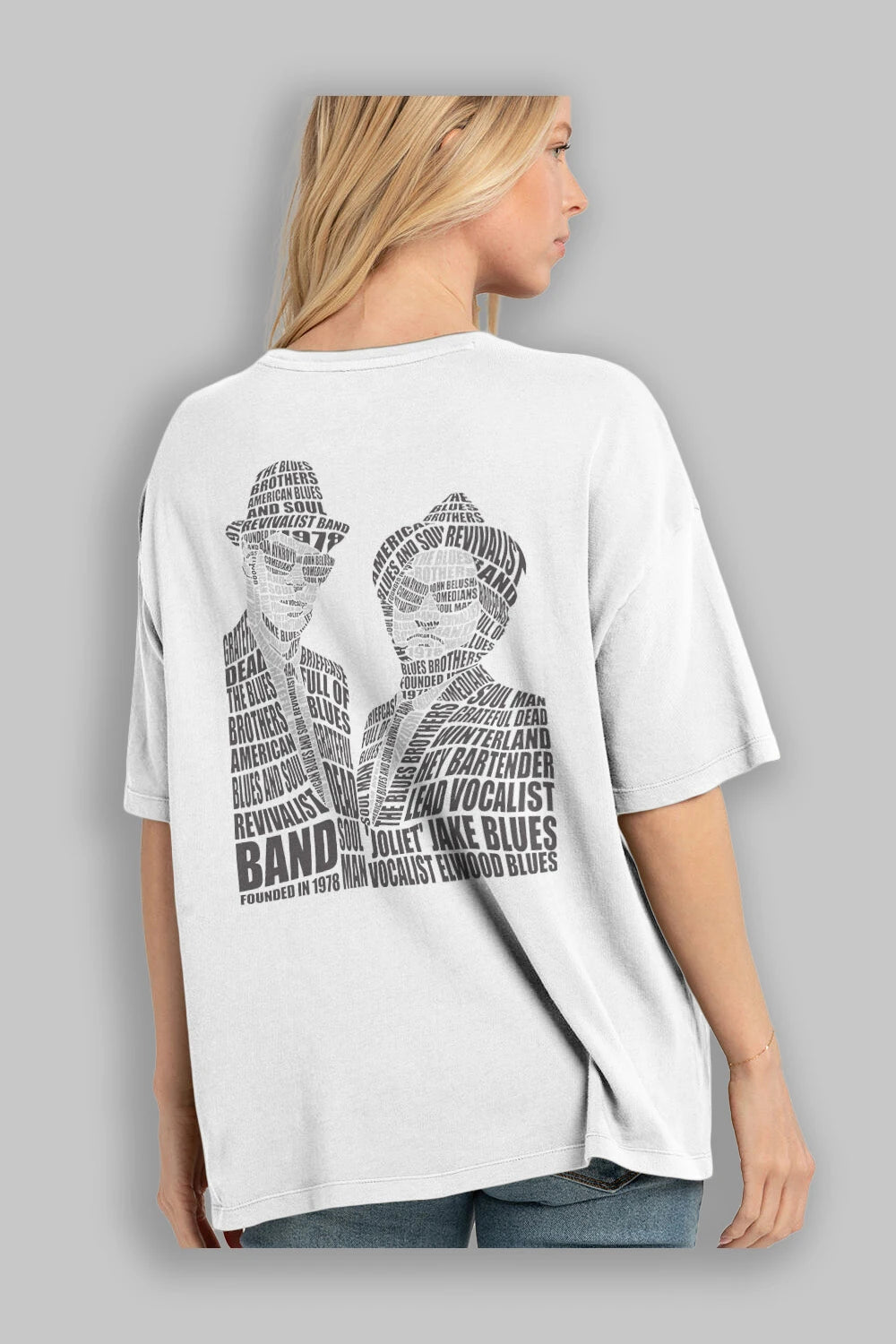 Blues Brothers Calligram Arka Baskılı Oversize t-shirt %100 pamuk Erkek Kadın Unisex