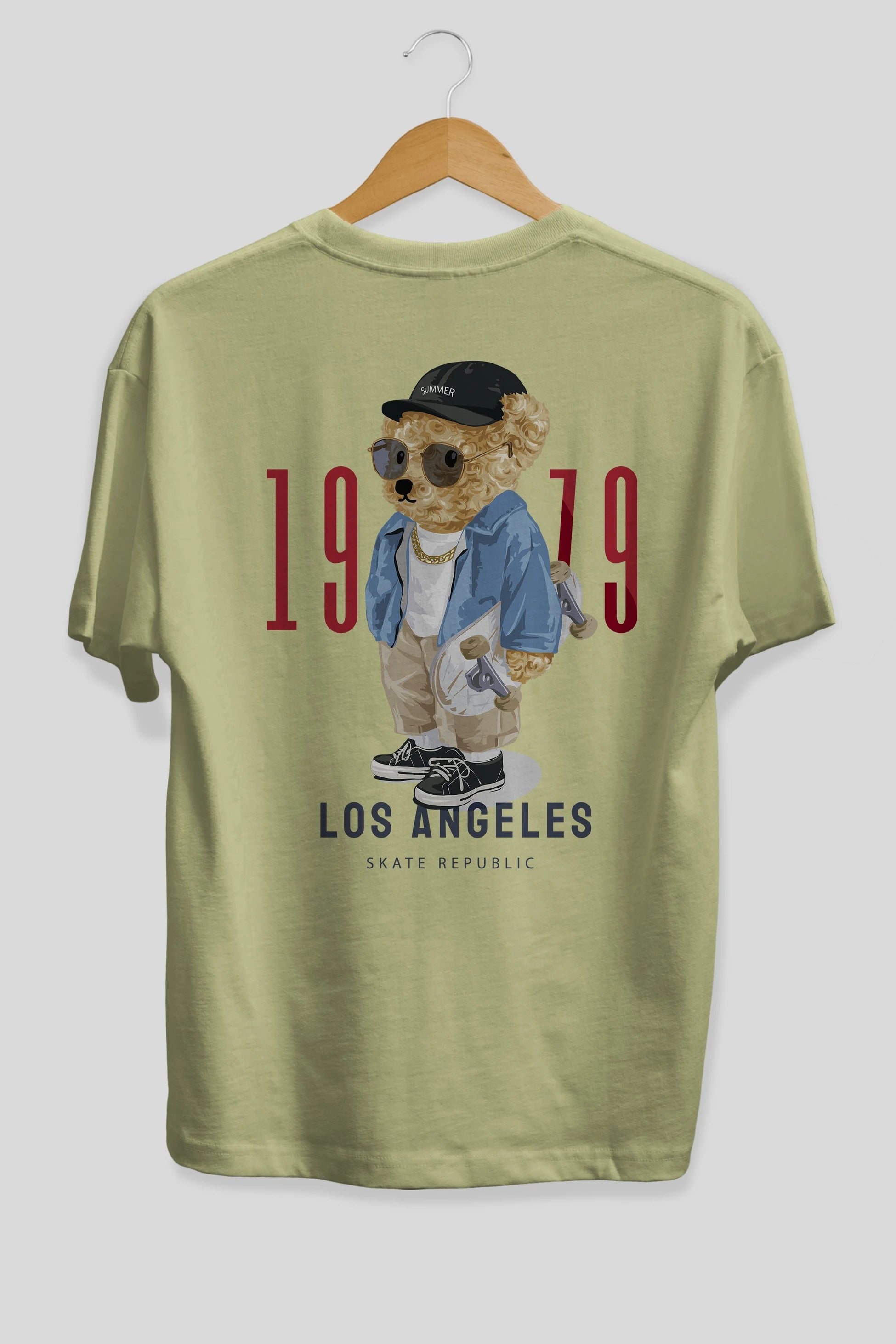 Teddy Bear Los Angeles Arka Baskılı Oversize t-shirt Erkek Kadın Unisex %100 Pamuk
