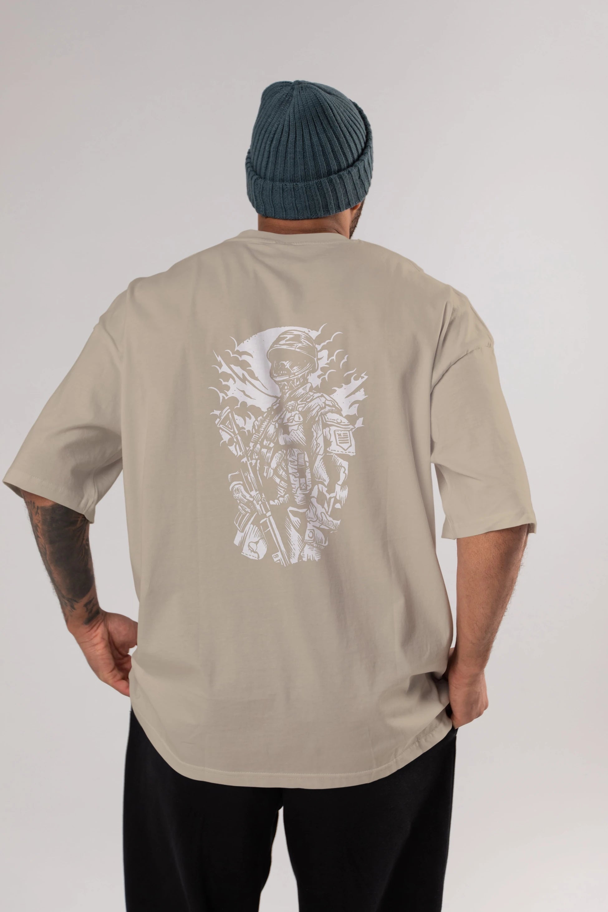 Zombie Soldier Arka Baskılı Oversize t-shirt Erkek Kadın Unisex %100 Pamuk