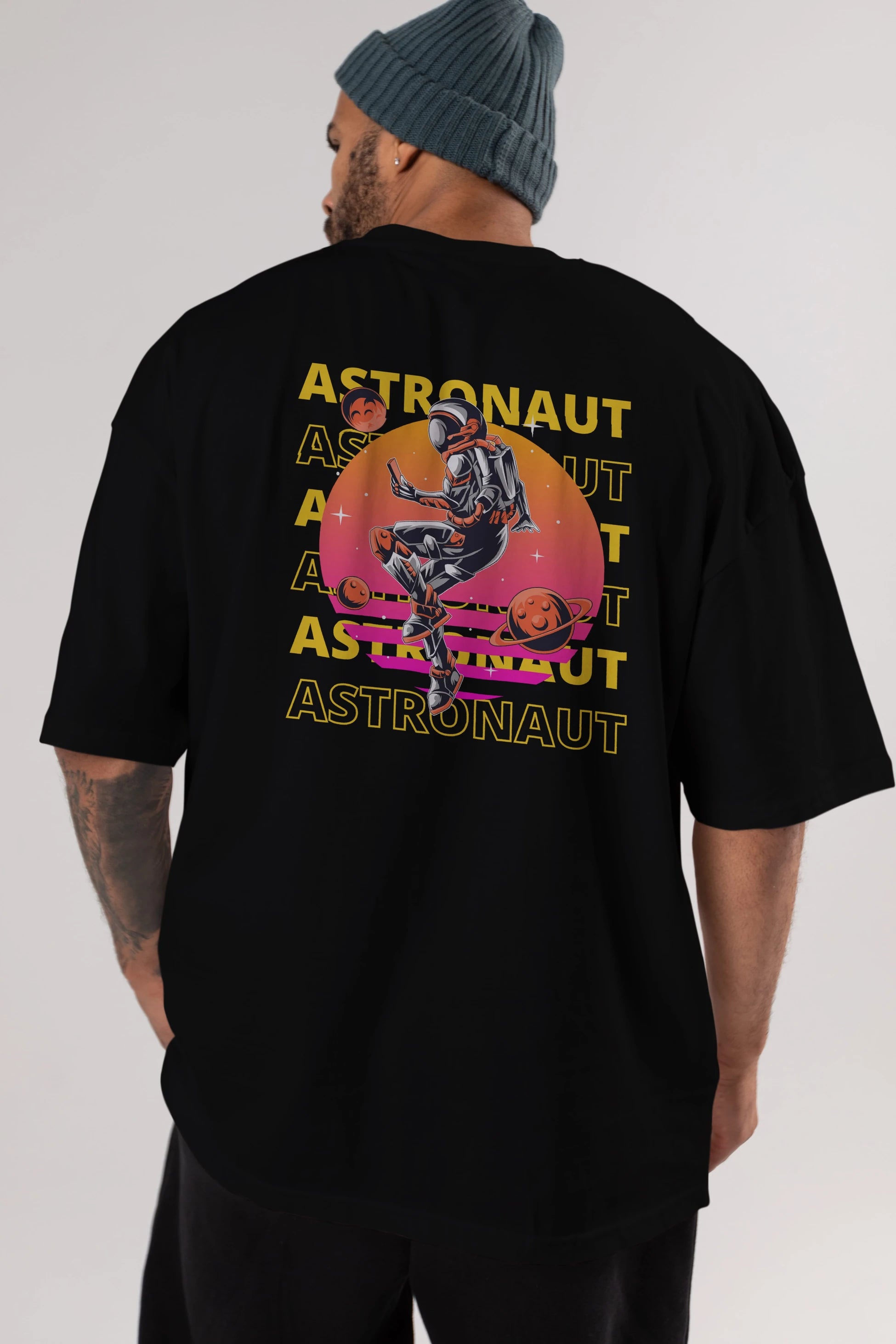 Astronaut Streetwear 2 Arka Baskılı Oversize t-shirt Erkek Kadın Unisex