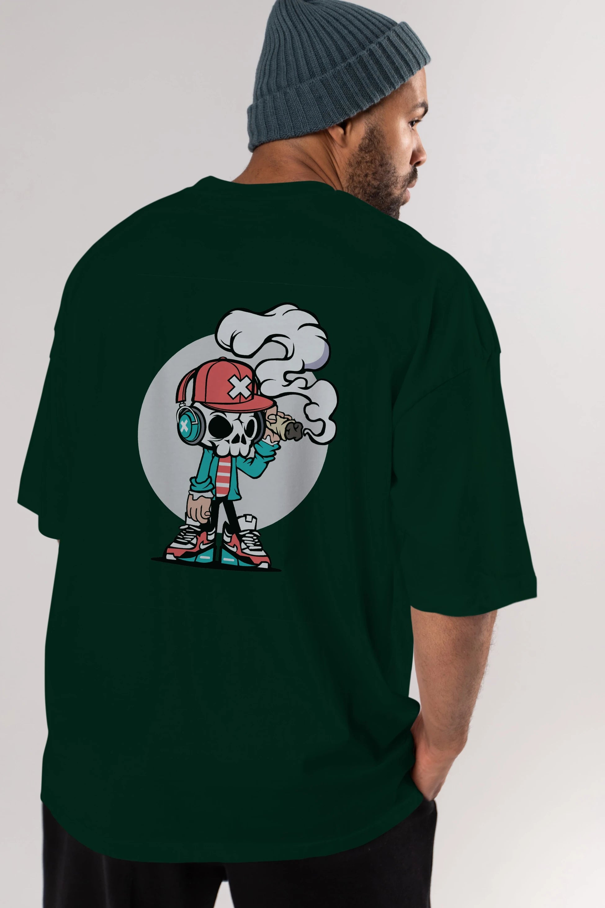 Skull Headphone Arka Baskılı Oversize t-shirt Erkek Kadın Unisex %100 Pamuk tişort