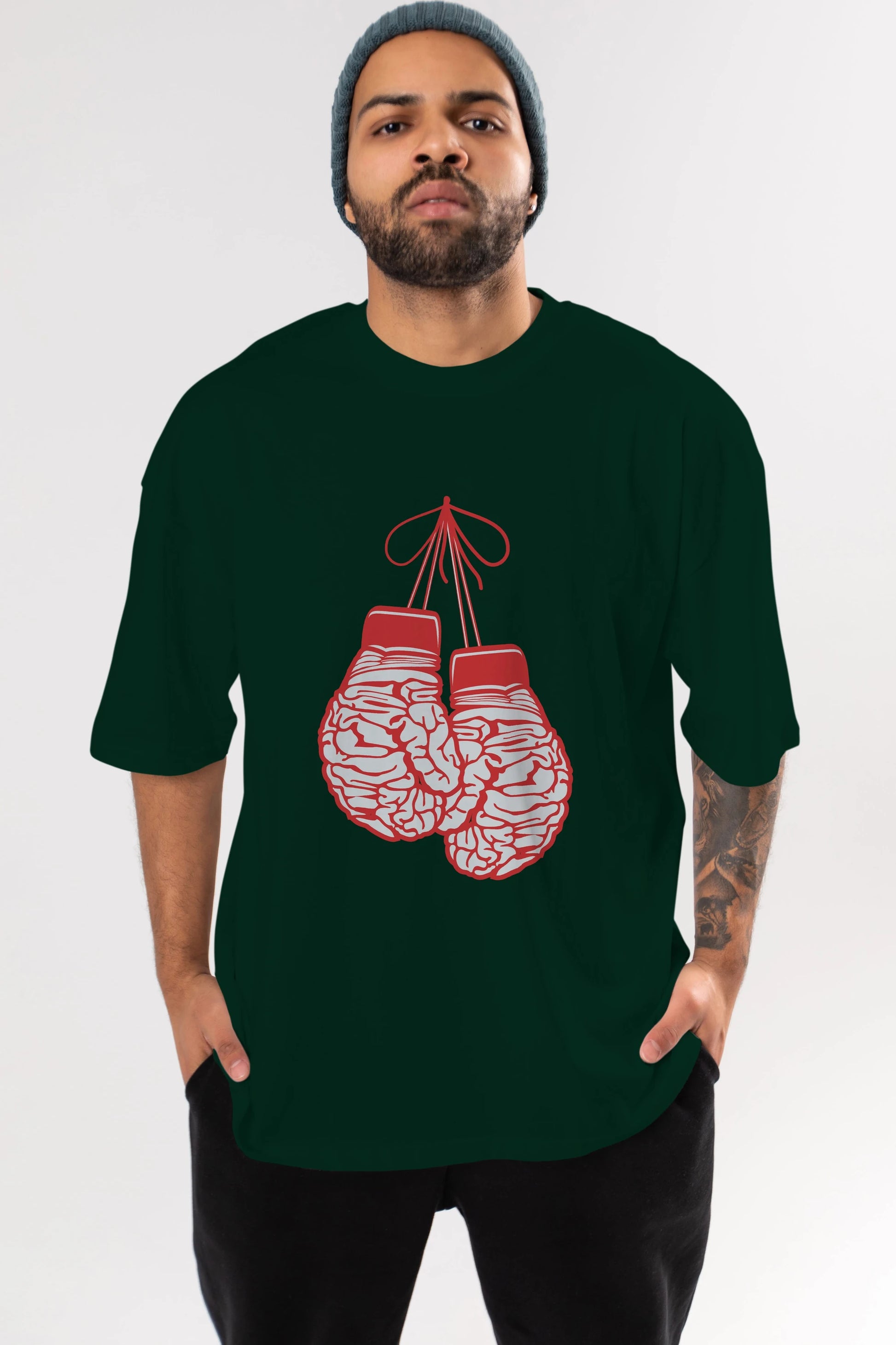 Brain Gloves Ön Baskılı Oversize t-shirt %100 pamuk Erkek Kadın Unisex