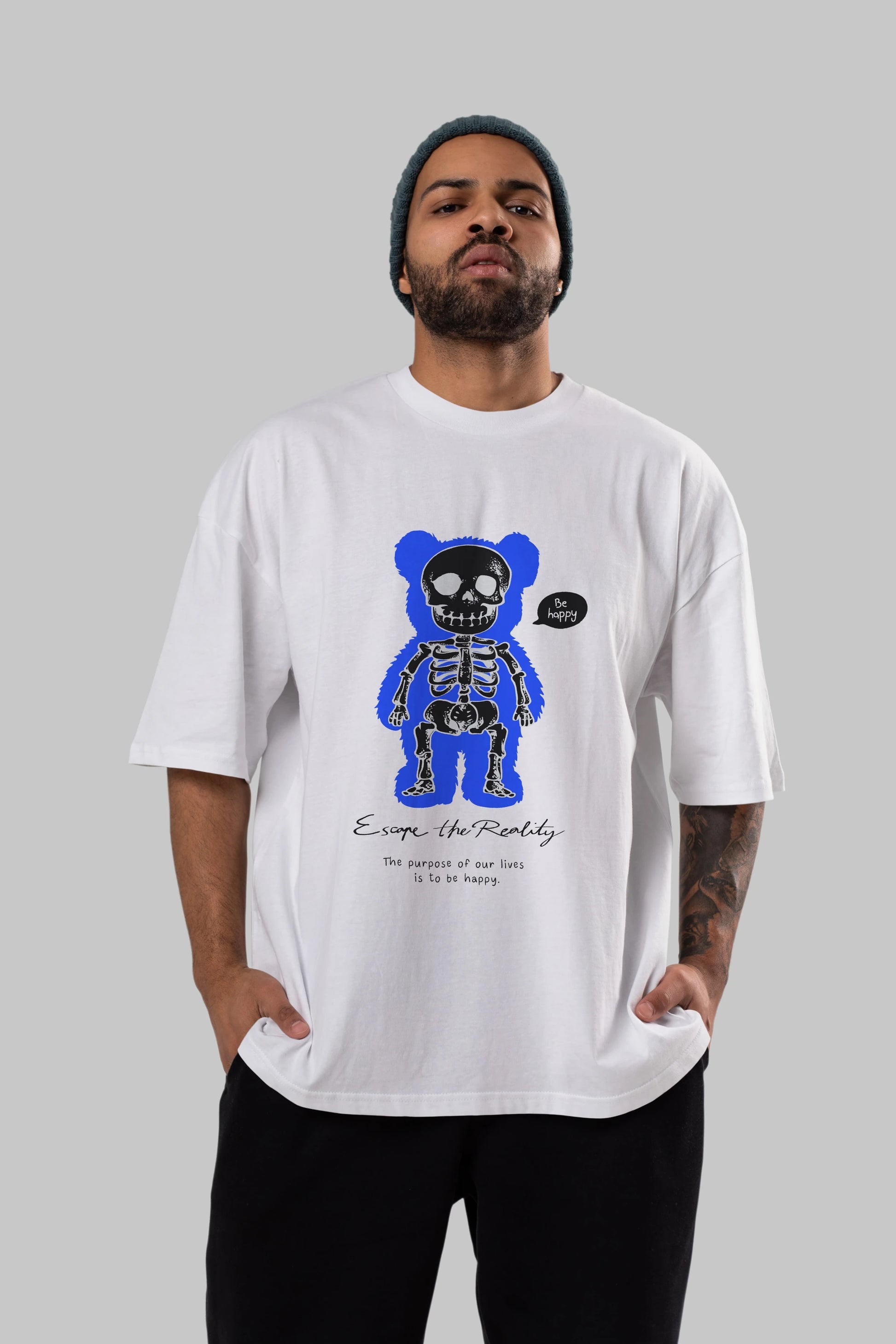 Be Happy Bear Ön Baskılı Oversize t-shirt Erkek Kadın Unisex