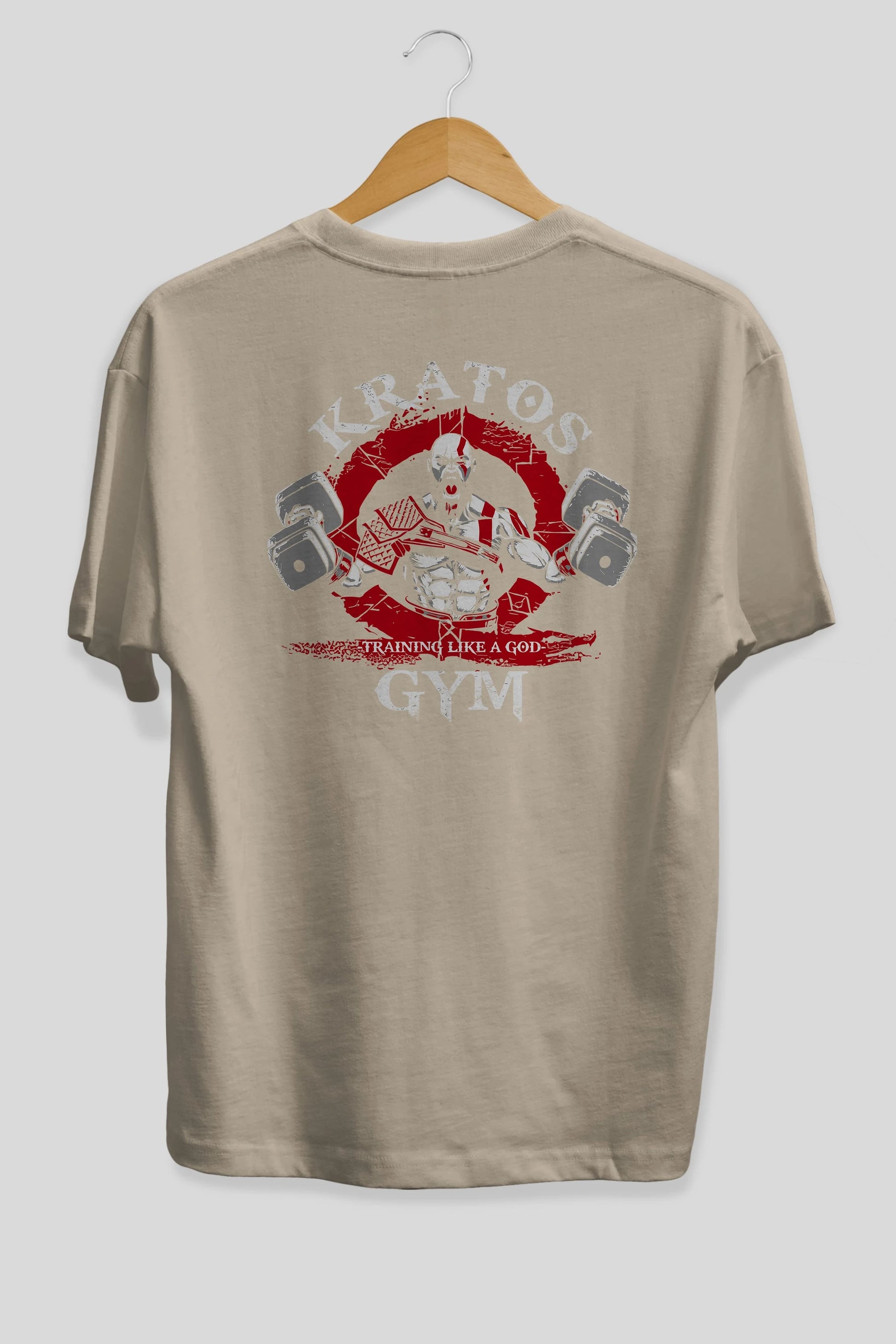 Kratos GYM Arka Baskılı Oversize t-shirt Erkek Kadın Unisex %100 Pamuk Bisiklet Yaka tişort