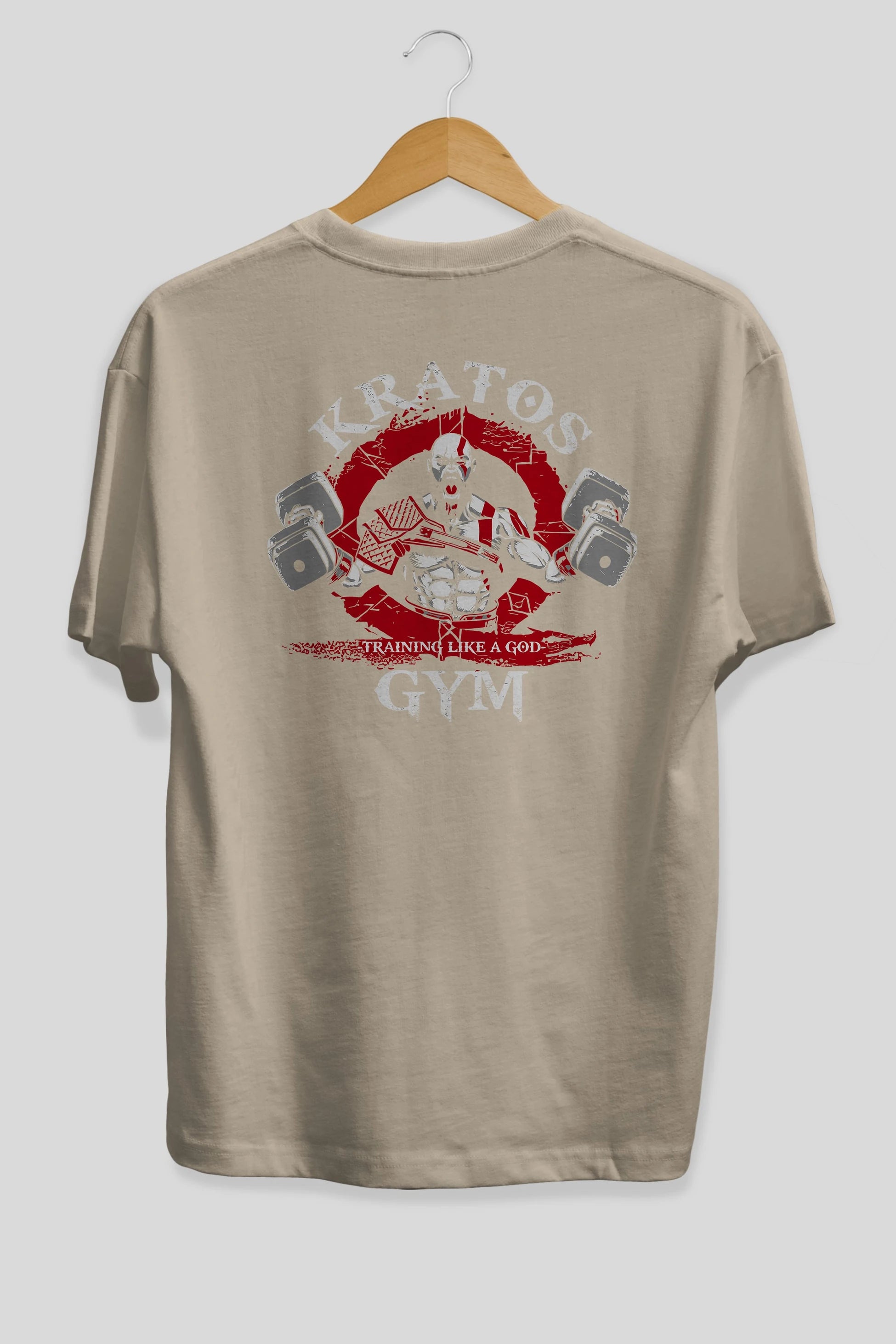 Kratos GYM Arka Baskılı Oversize t-shirt Erkek Kadın Unisex %100 Pamuk Bisiklet Yaka tişort