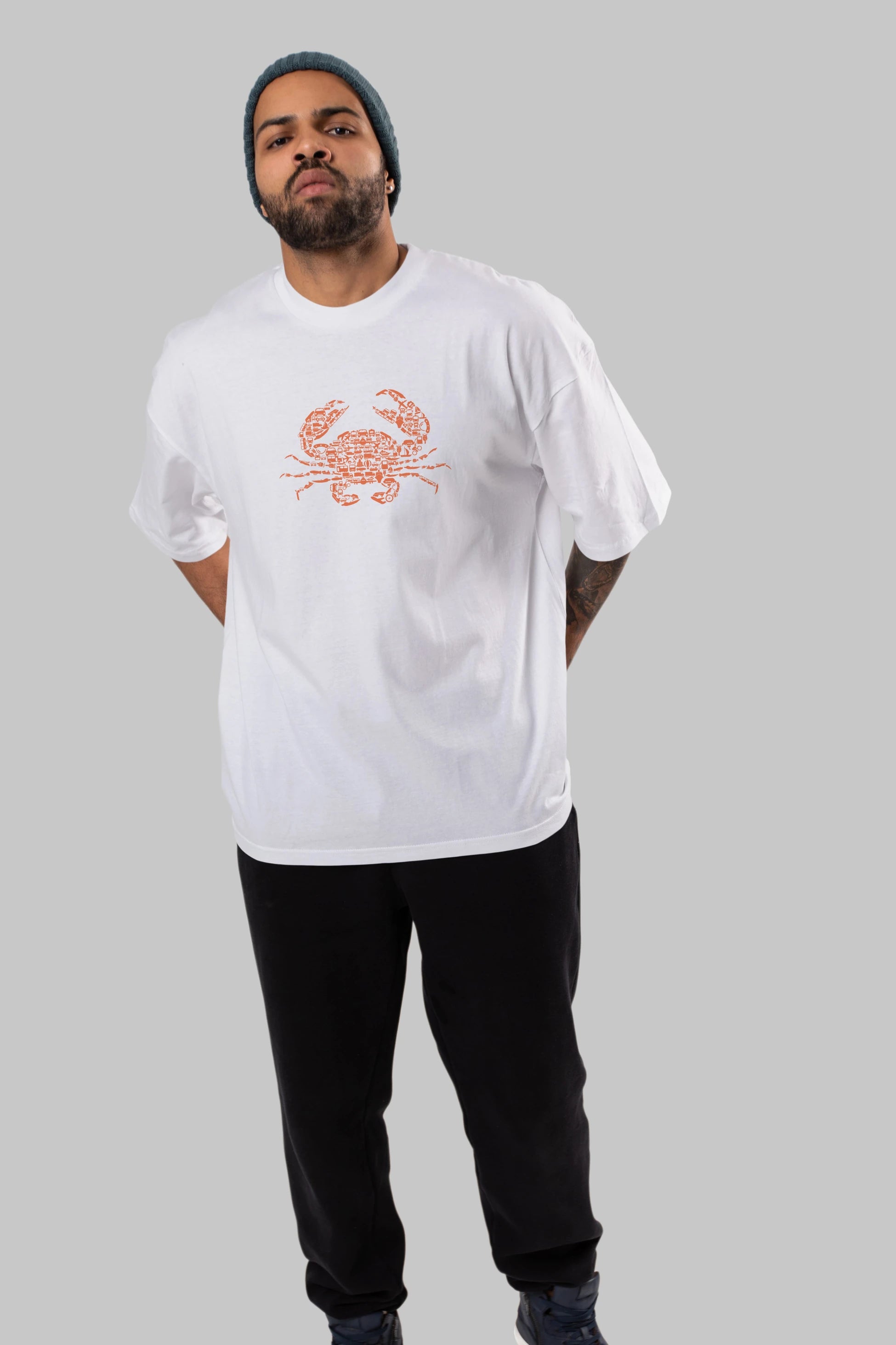 Crab Ön Baskılı Oversize t-shirt %100 pamuk Erkek Kadın Unisex