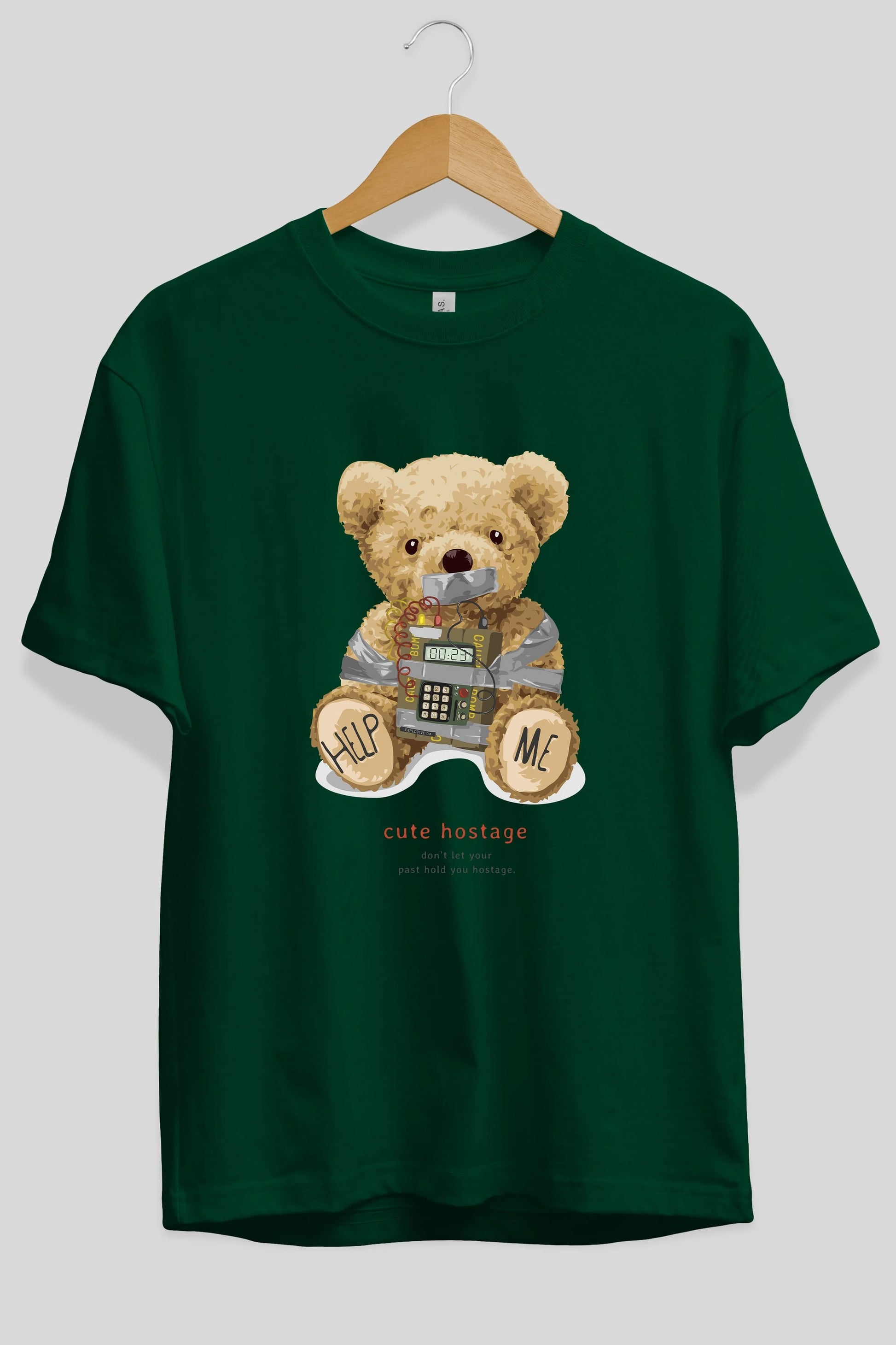 Teddy Bear Help Me Ön Baskılı Oversize t-shirt Erkek Kadın Unisex %100 Pamuk