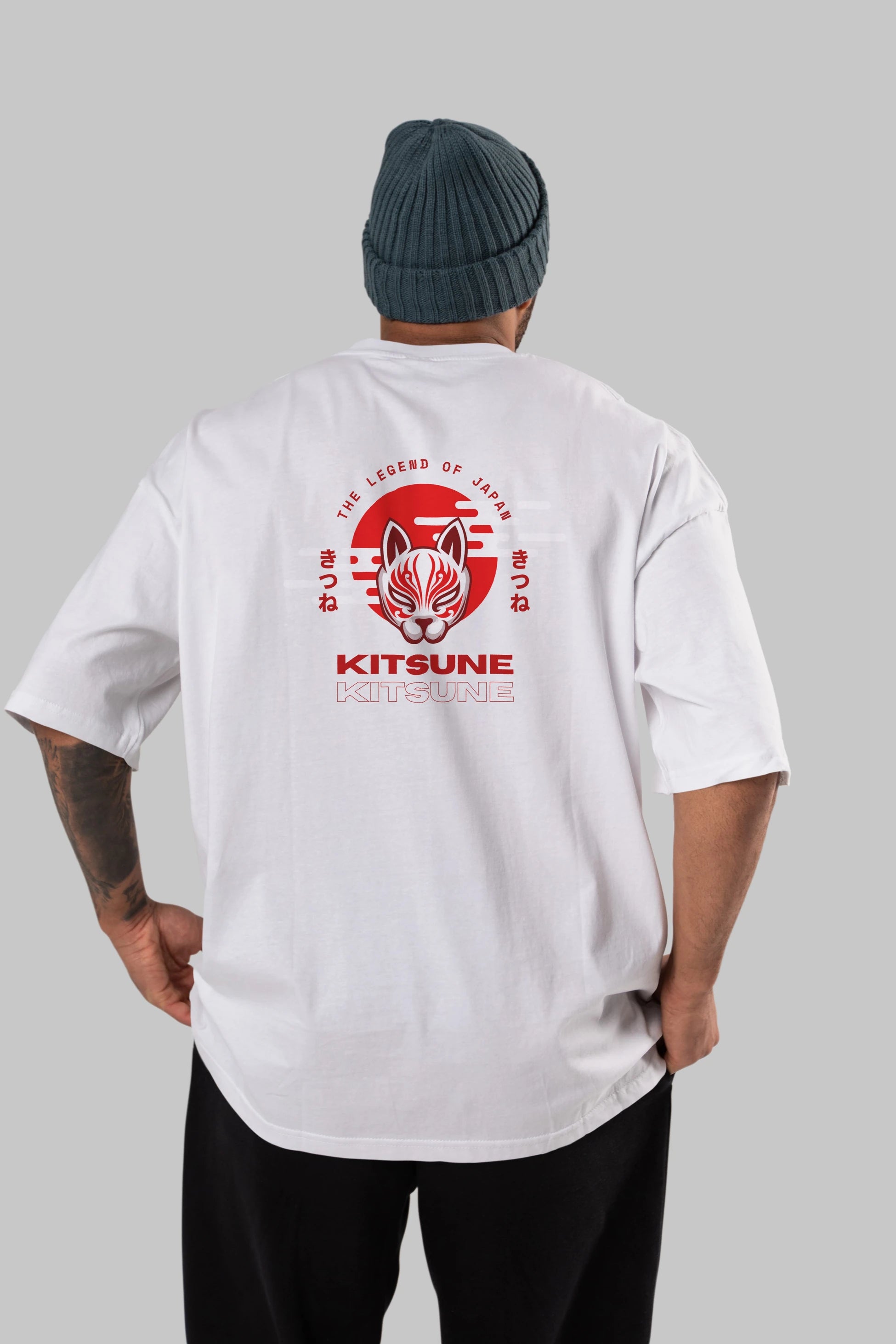 Kitsune Mask Arka Baskılı Oversize t-shirt Erkek Kadın Unisex
