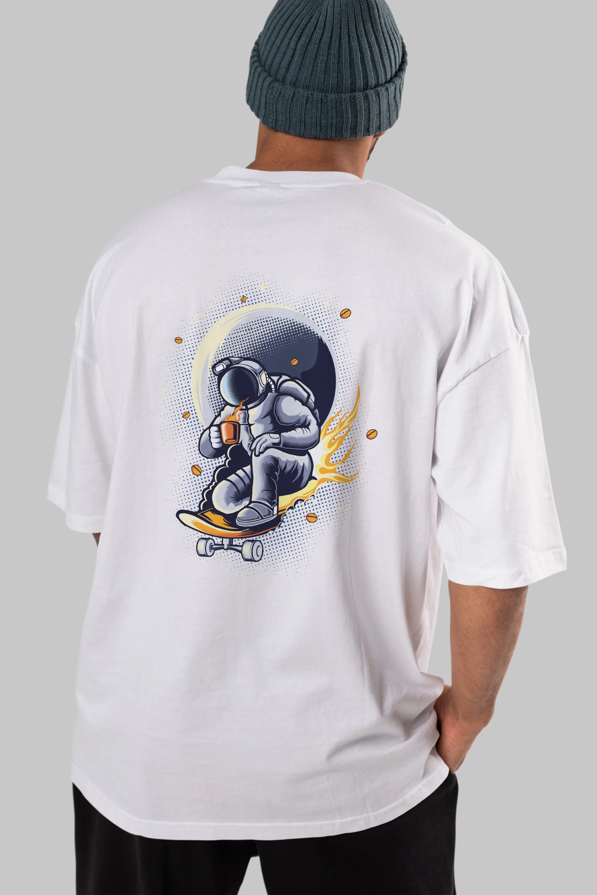 Astro Coffee Addict Arka Baskılı Oversize t-shirt Erkek Kadın Unisex