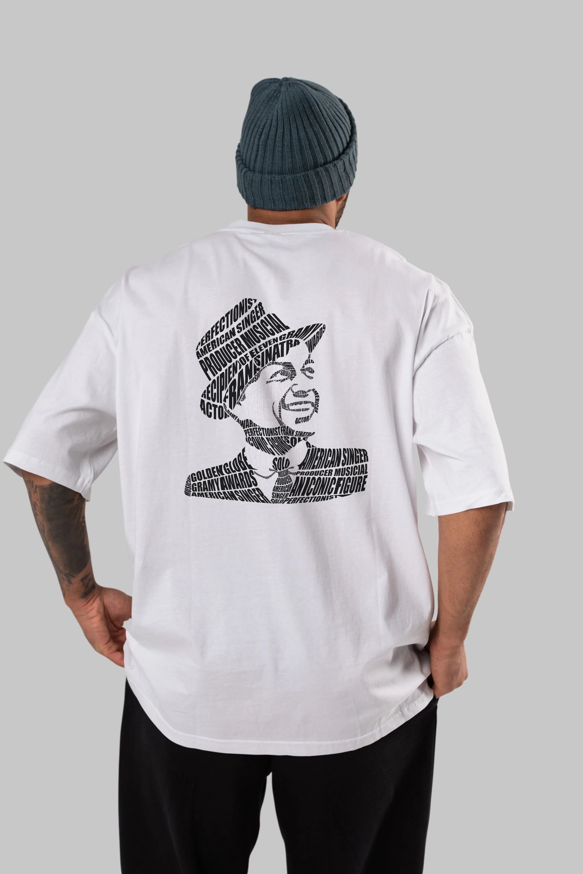 Frank Sinatra Calligram Arka Baskılı Oversize t-shirt %100 pamuk Erkek Kadın Unisex