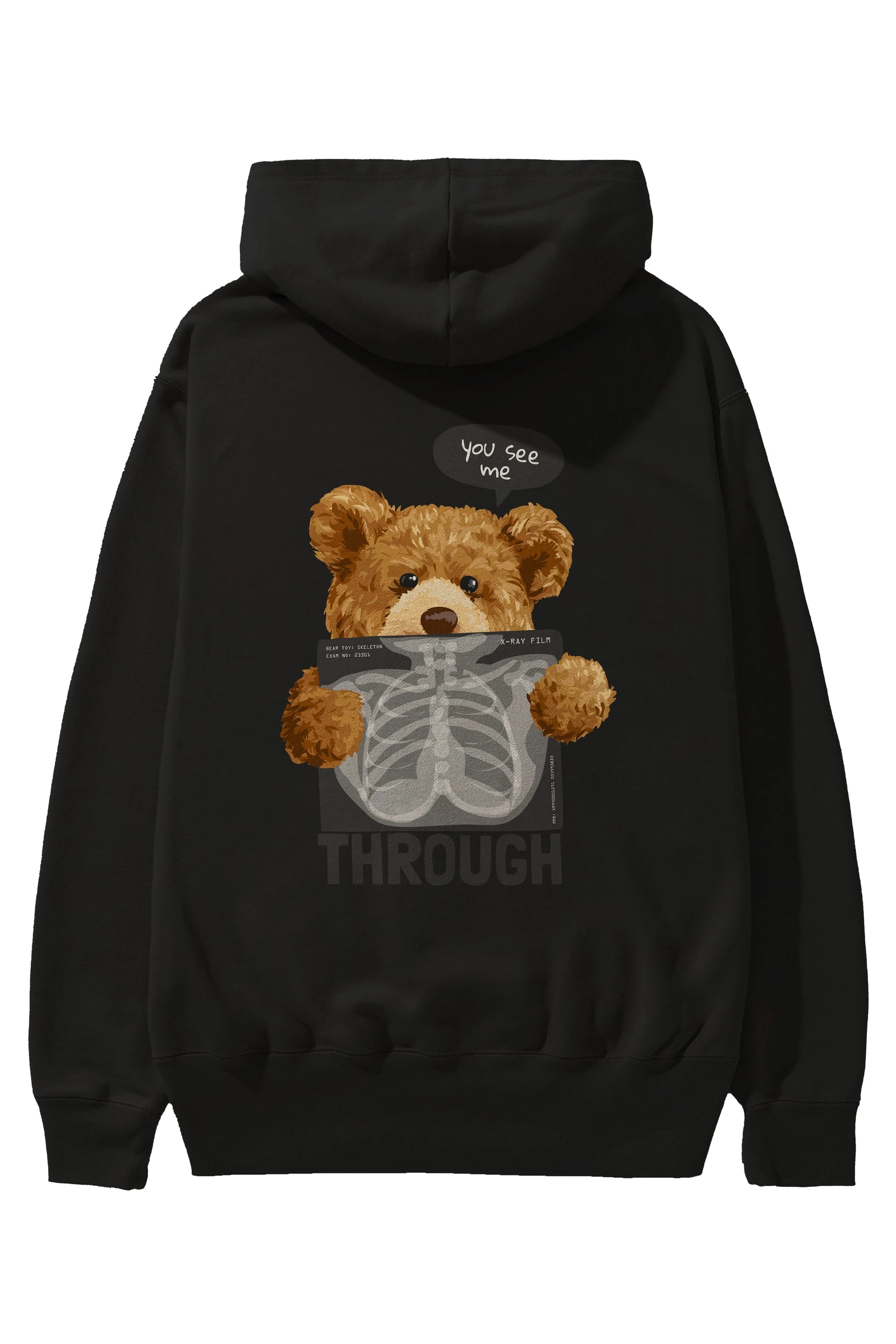 Teddy Bear Trough Arka Baskılı Hoodie Oversize Kapüşonlu Sweatshirt Erkek Kadın Unisex