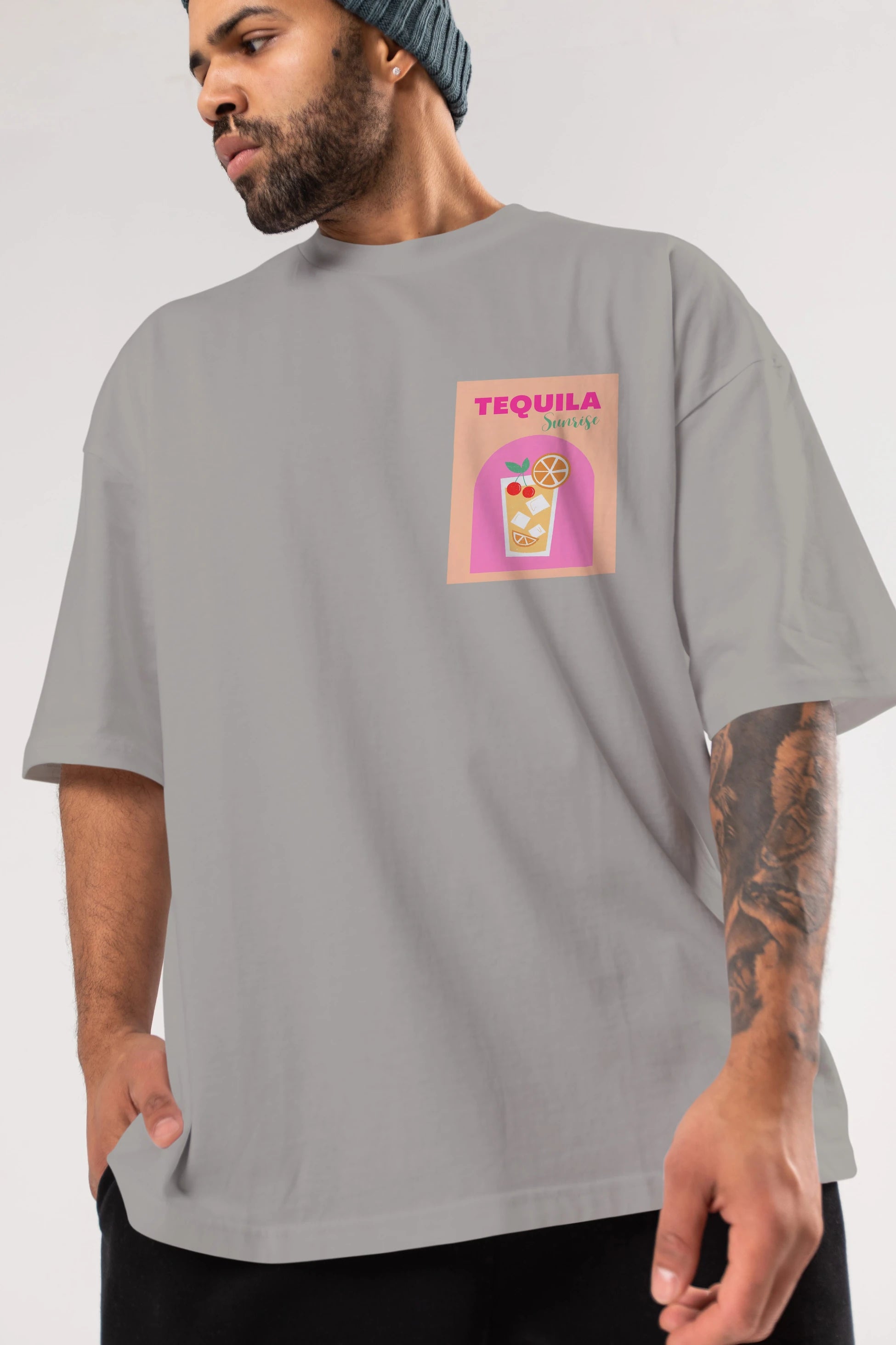 Tequila Sunrise 2 Ön Sol Baskılı Oversize t-shirt Erkek Kadın Unisex %100 Pamuk Bisiklet Yaka tişort