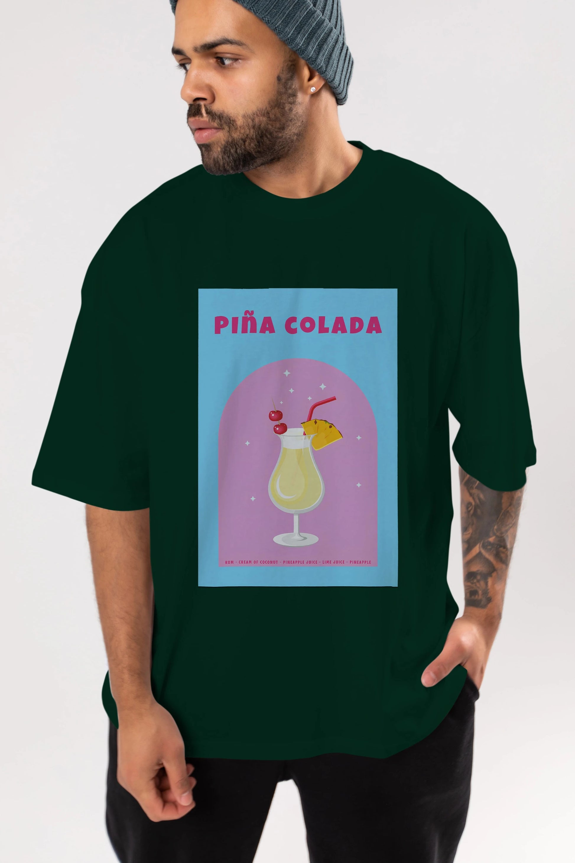 Pina Colada 2 Ön Baskılı Oversize t-shirt Erkek Kadın Unisex %100 Pamuk Bisiklet Yaka tişort