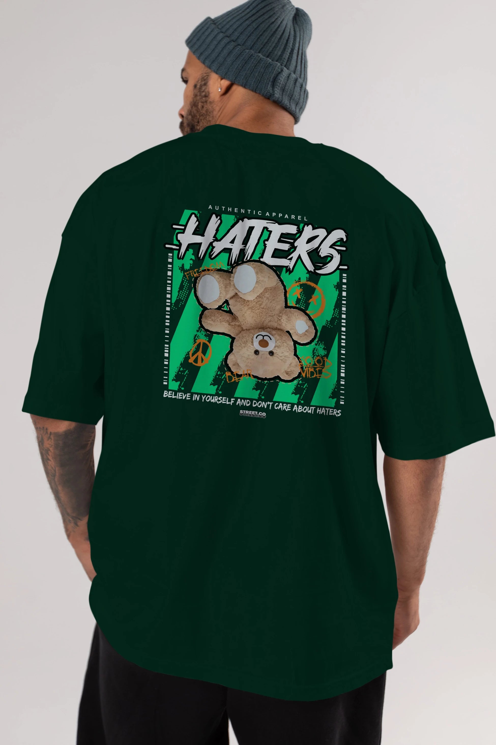 Haters Bear Arka Baskılı Oversize t-shirt Erkek Kadın Unisex