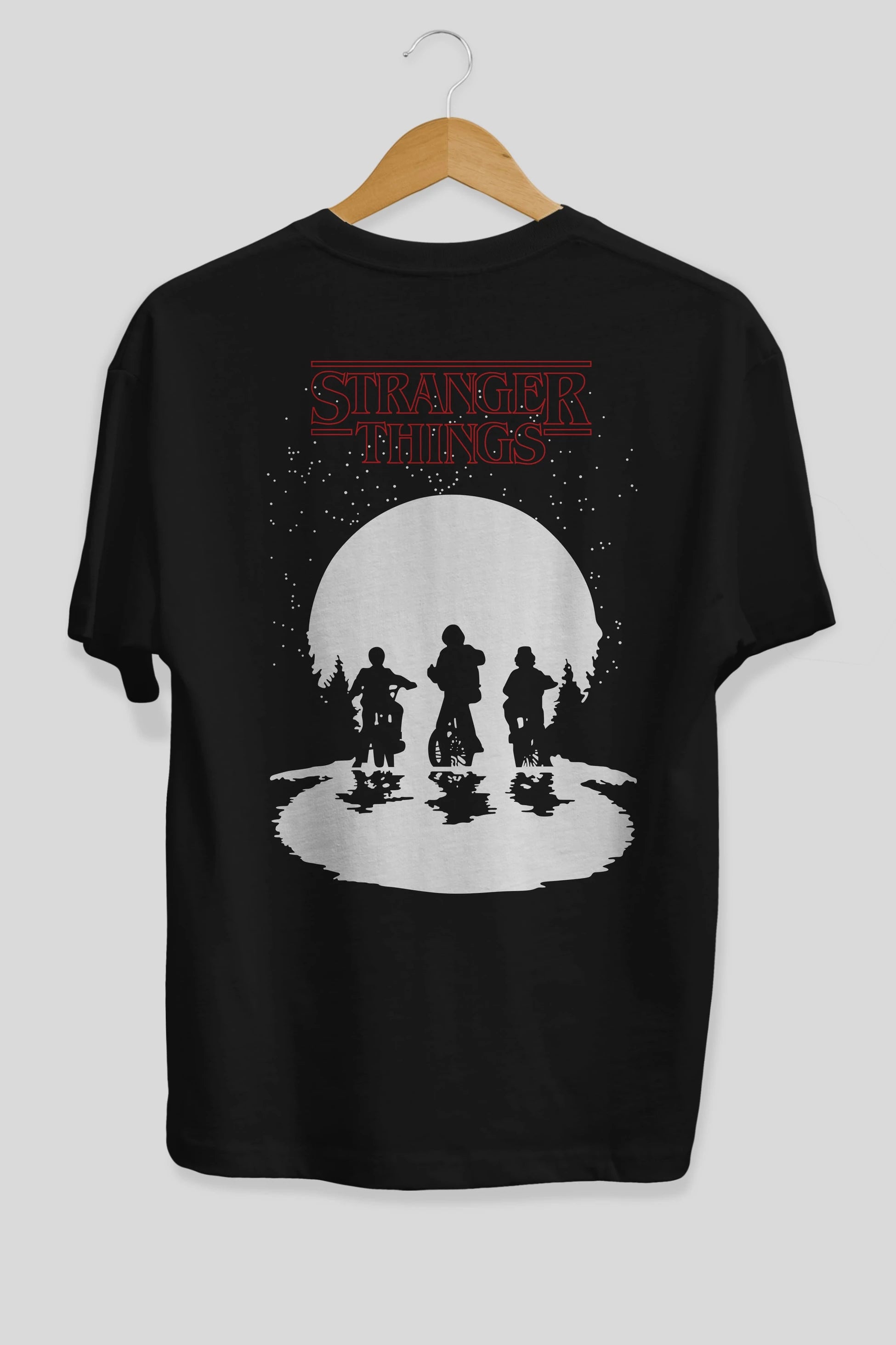 Stranger Things Arka Baskılı Oversize t-shirt Erkek Kadın Unisex %100 Pamuk Bisiklet Yaka tişort