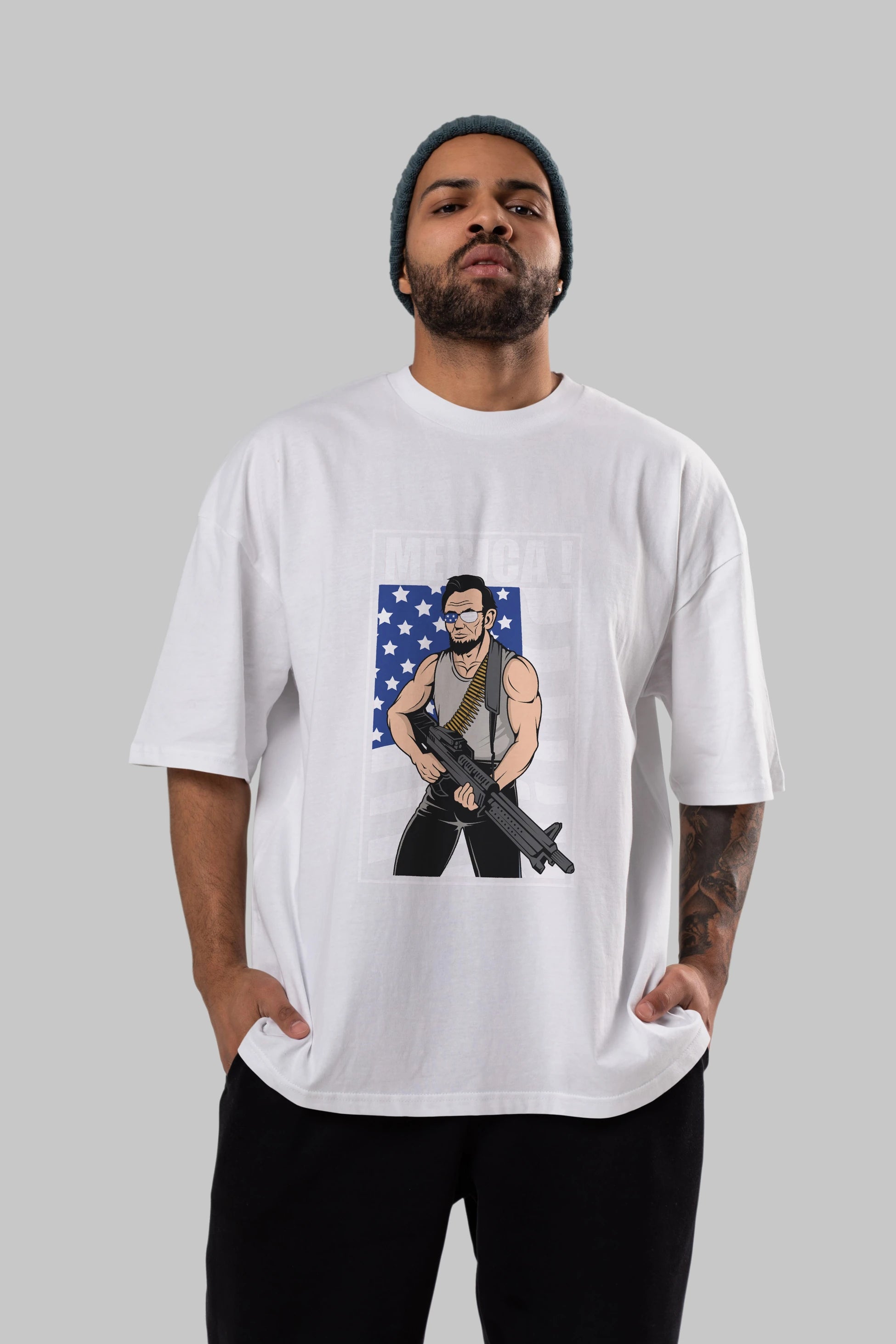 Lincoln Rambo Ön Baskılı Oversize t-shirt Erkek Kadın Unisex %100 Pamuk tişort