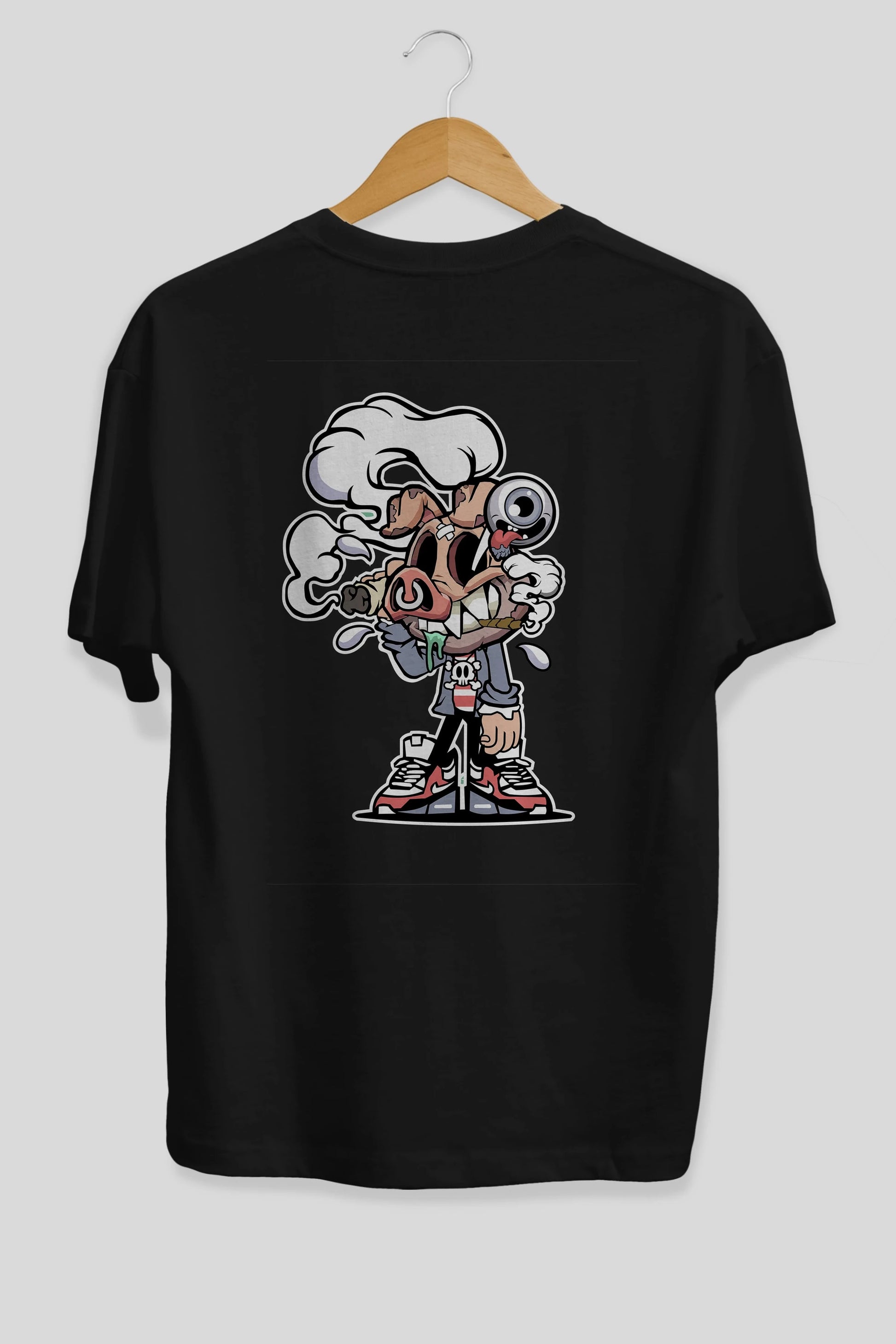 Pig Smoker Arka Baskılı Oversize t-shirt Erkek Kadın Unisex %100 Pamuk tişort