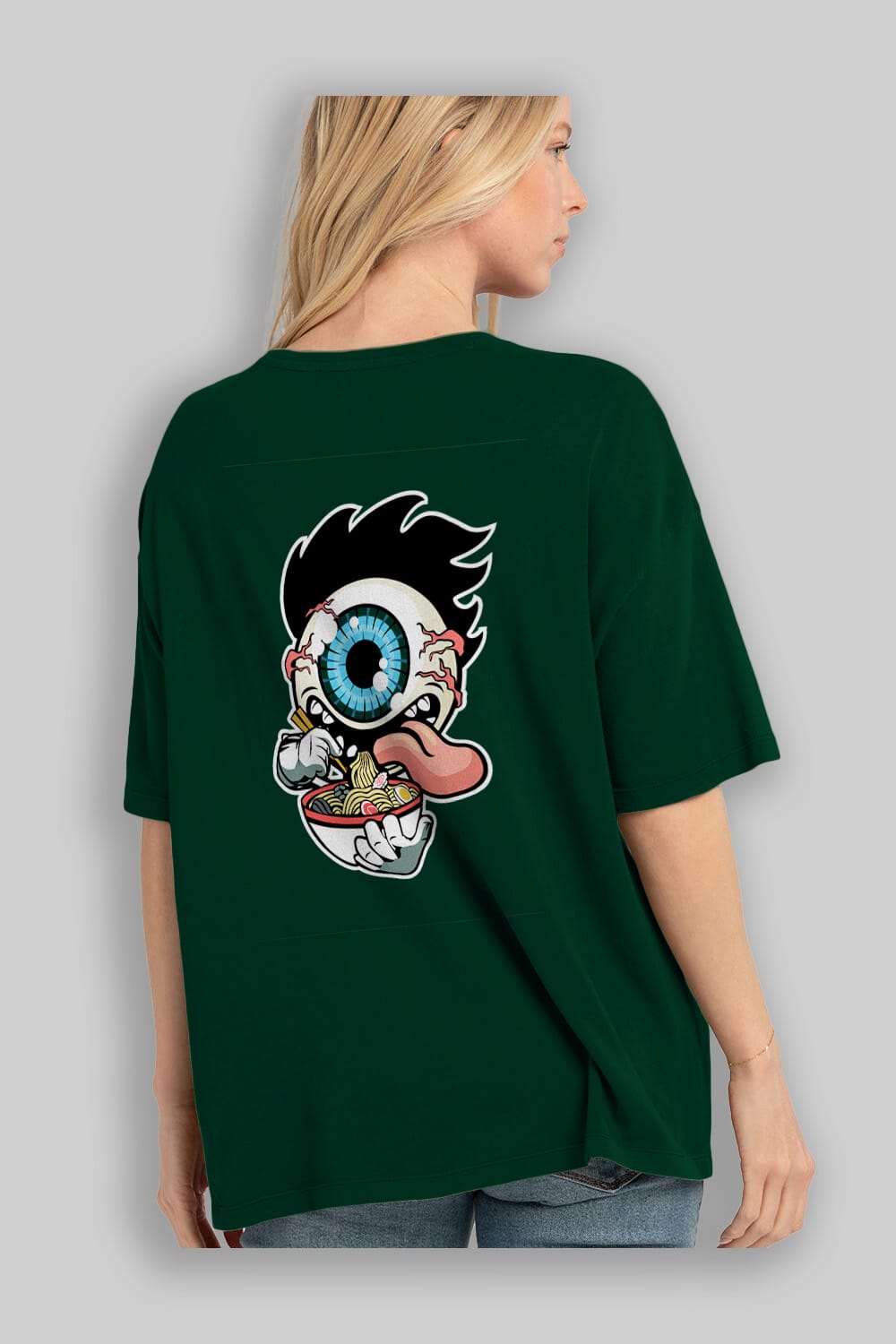 Eyeball Ramen Arka Baskılı Oversize t-shirt Erkek Kadın Unisex %100 Pamuk tişort