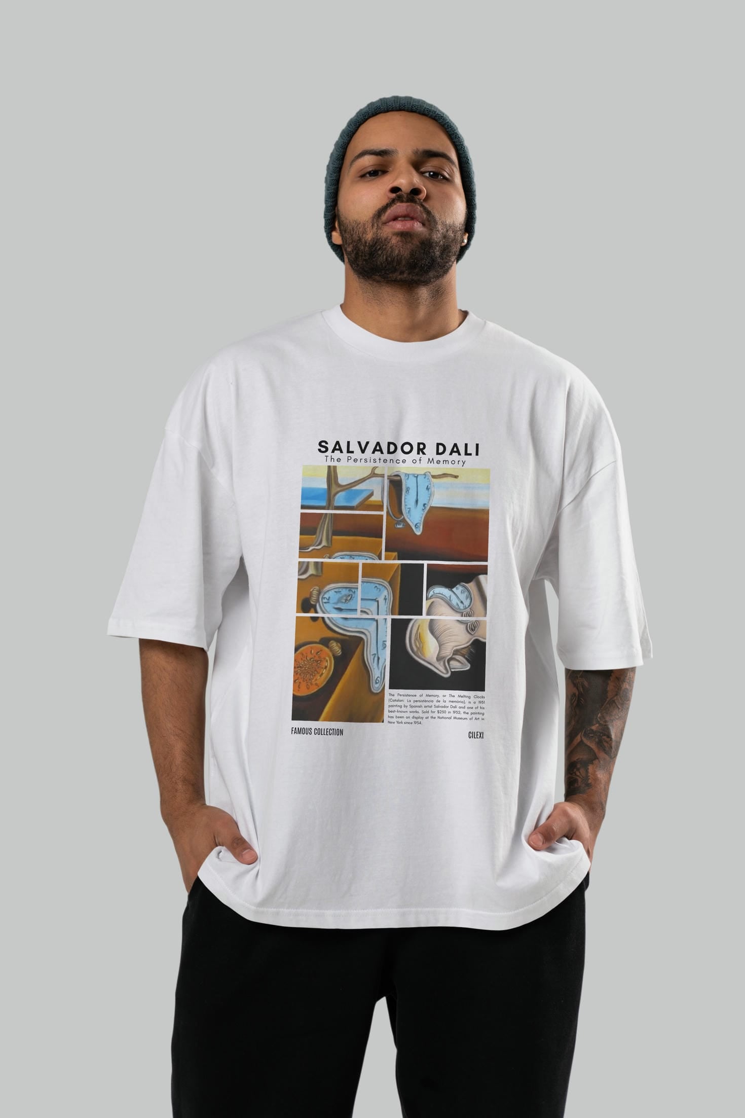 Salvador Dali ön Baskılı Oversize t-shirt Erkek Kadın Bisiklet Yaka Pamuk tişort