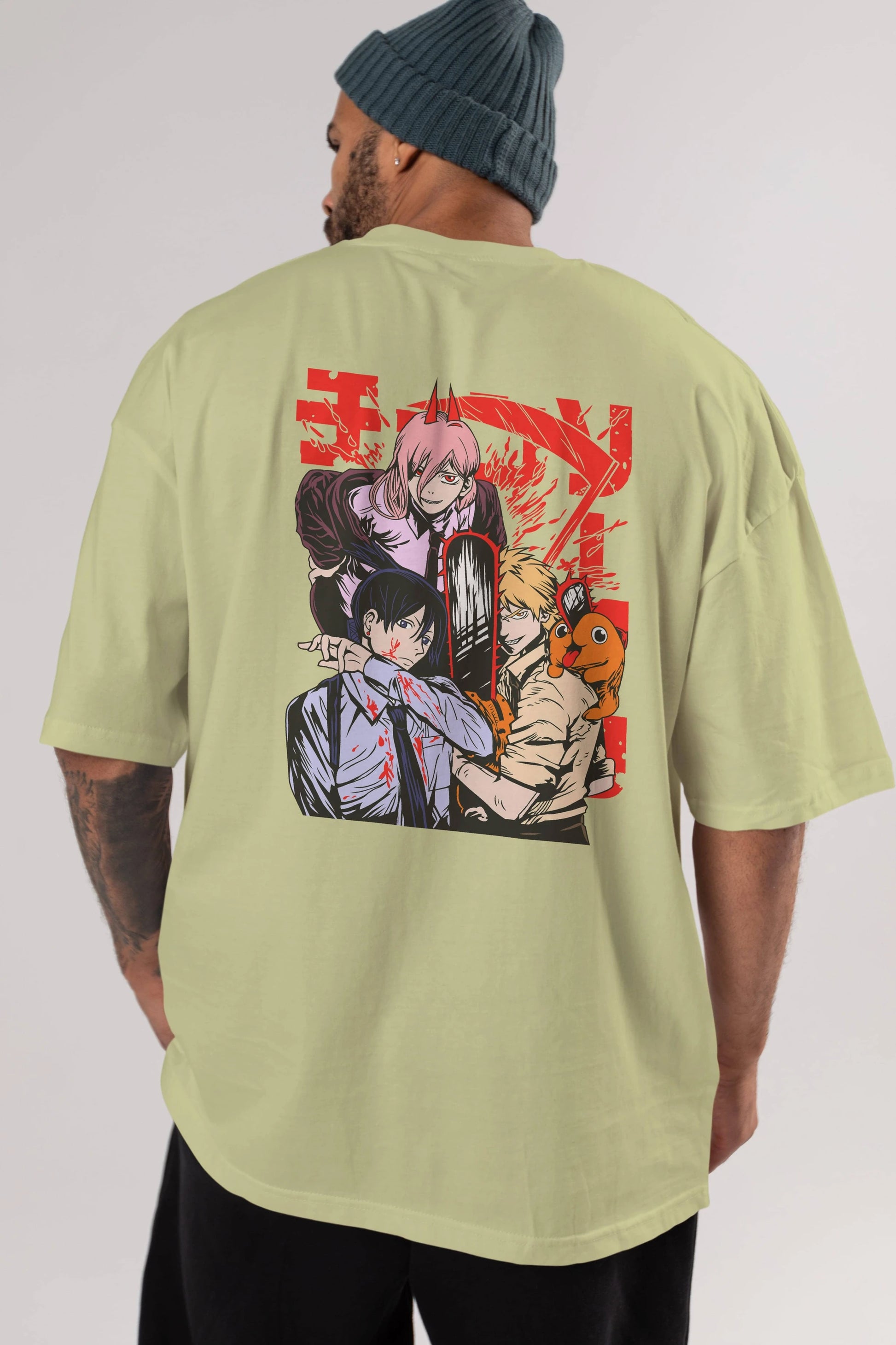 CHAINSAWMAN CREW Anime Arka Baskılı Oversize t-shirt Erkek Kadın Unisex