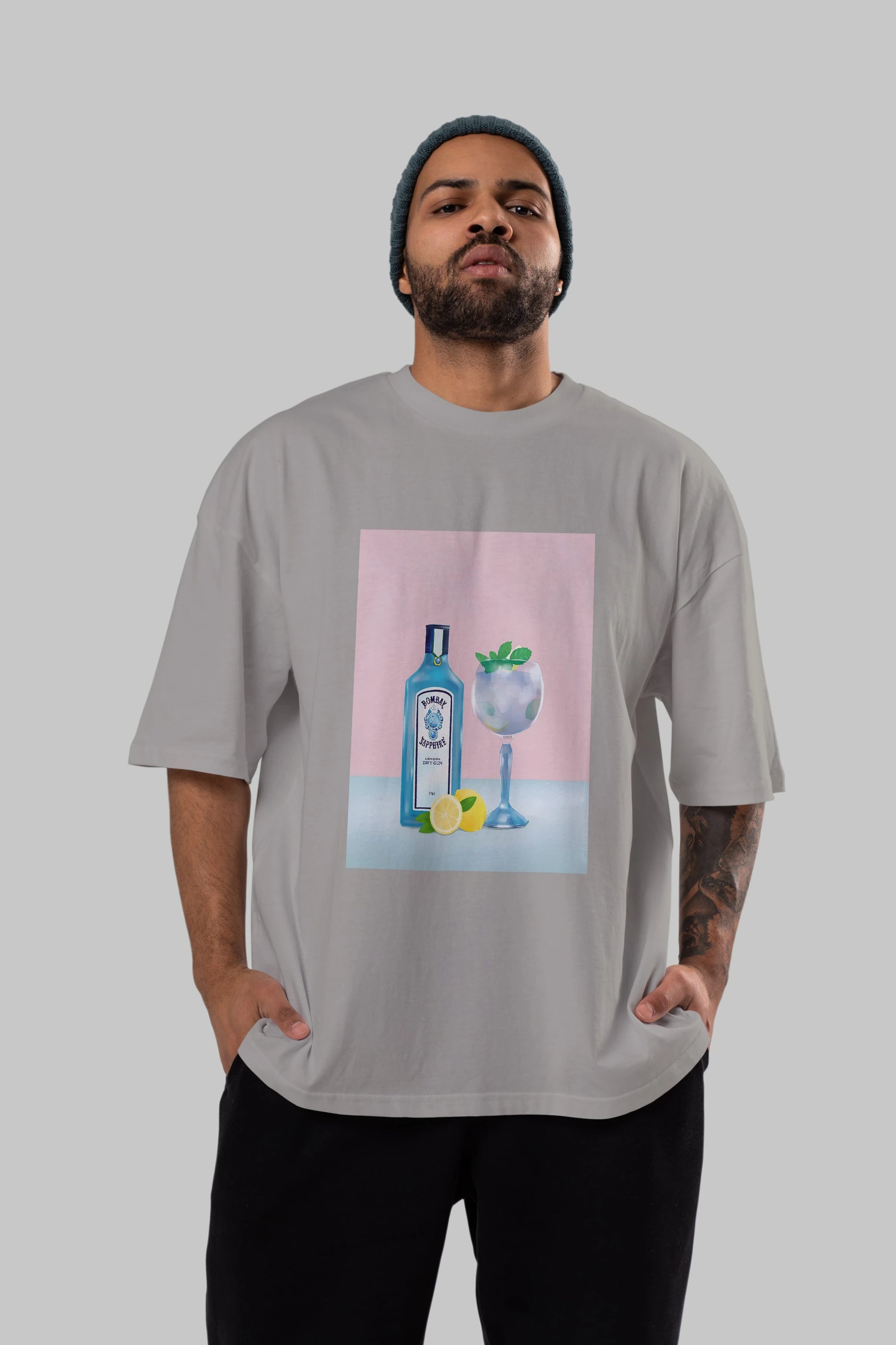 Bombay Sapphire Dry Gin Ön Baskılı Oversize t-shirt Erkek Kadın Unisex %100 Pamuk Bisiklet Yaka tişort