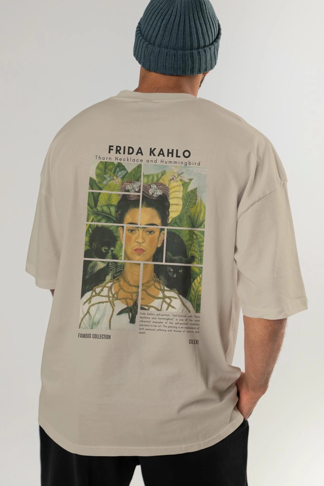 Frida Kahlo Arka Baskılı Oversize t-shirt Erkek Kadın Bisiklet Yaka Pamuk tişort