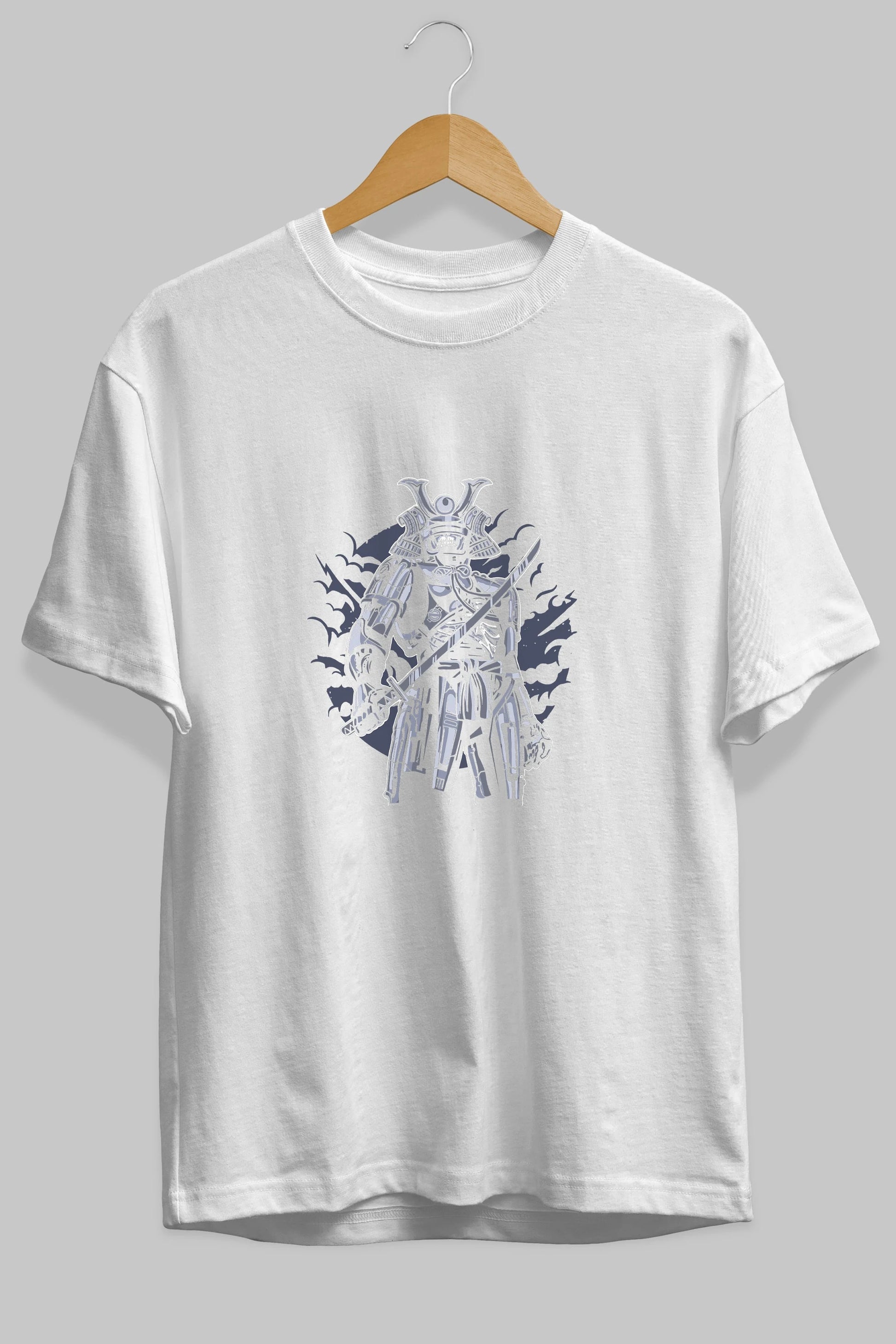 Samurai Robot Skull Ön Baskılı Oversize t-shirt Erkek Kadın Unisex %100 Pamuk tişort