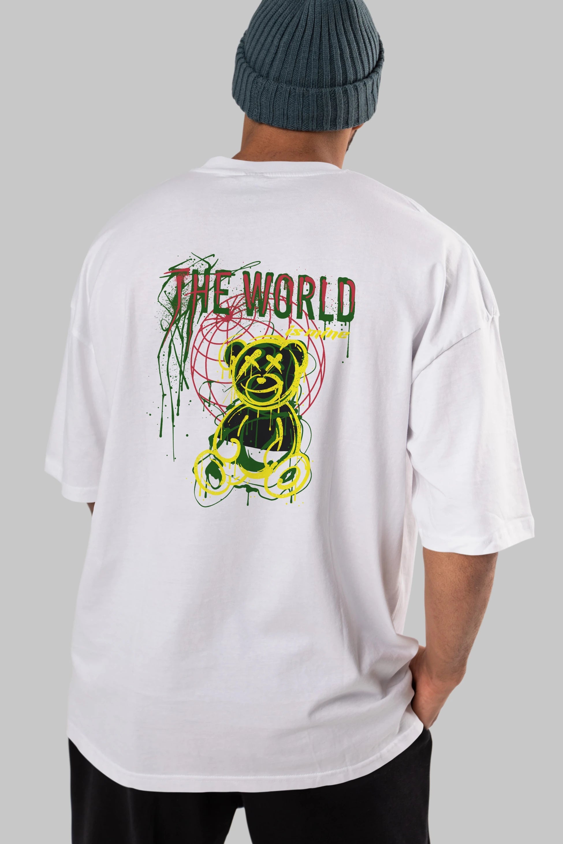 The World is Mine Bear Arka Baskılı Oversize t-shirt Erkek Kadın Unisex