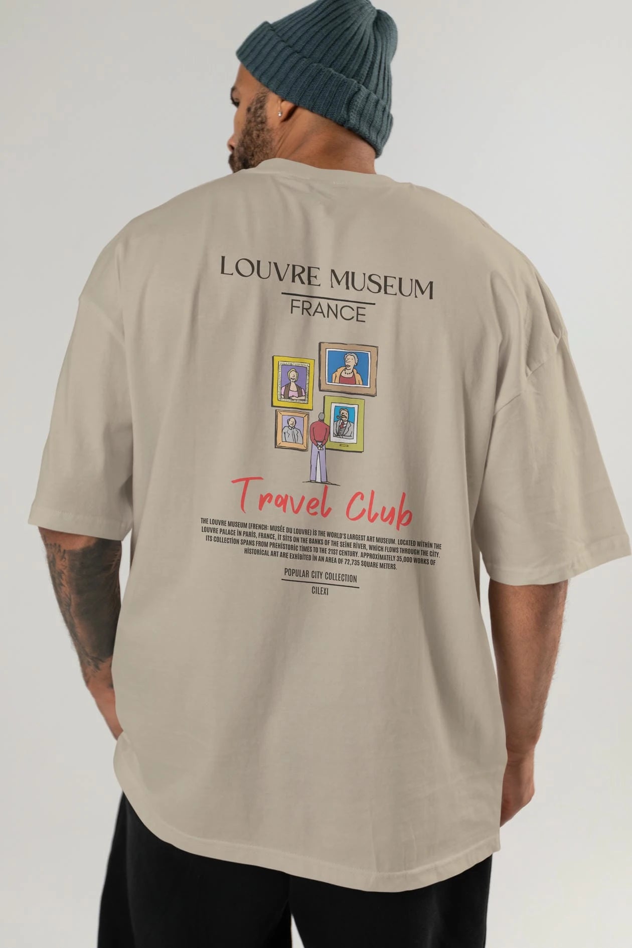 Louvre Museum France Arka Baskılı Oversize t-shirt Erkek Kadın Pamuk Bisiklet Yaka tişort