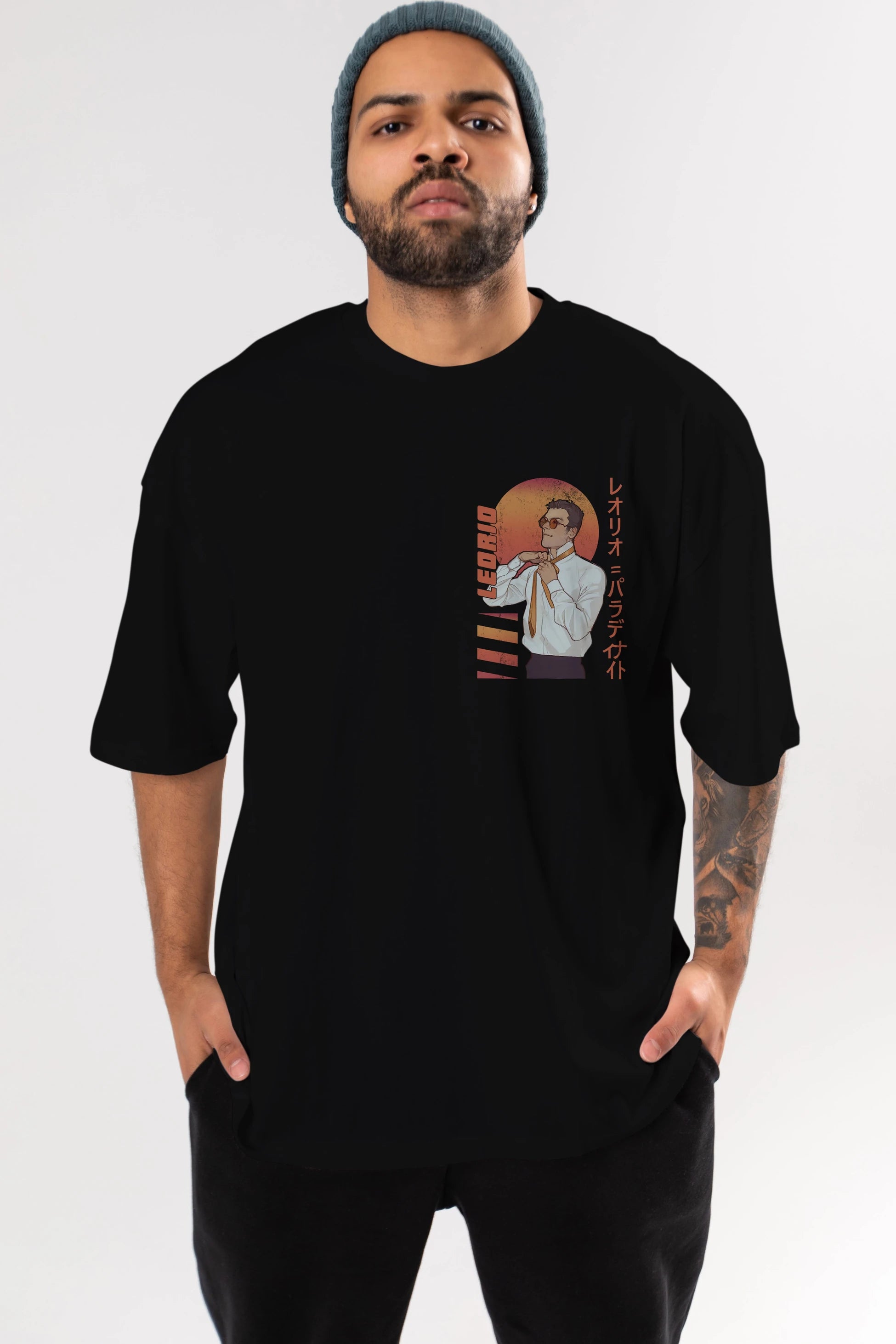 Leorio Paladiknight 5 (2) Ön Sol Baskılı Oversize t-shirt Erkek Kadın Unisex %100 Pamuk Bisiklet Yaka tişort