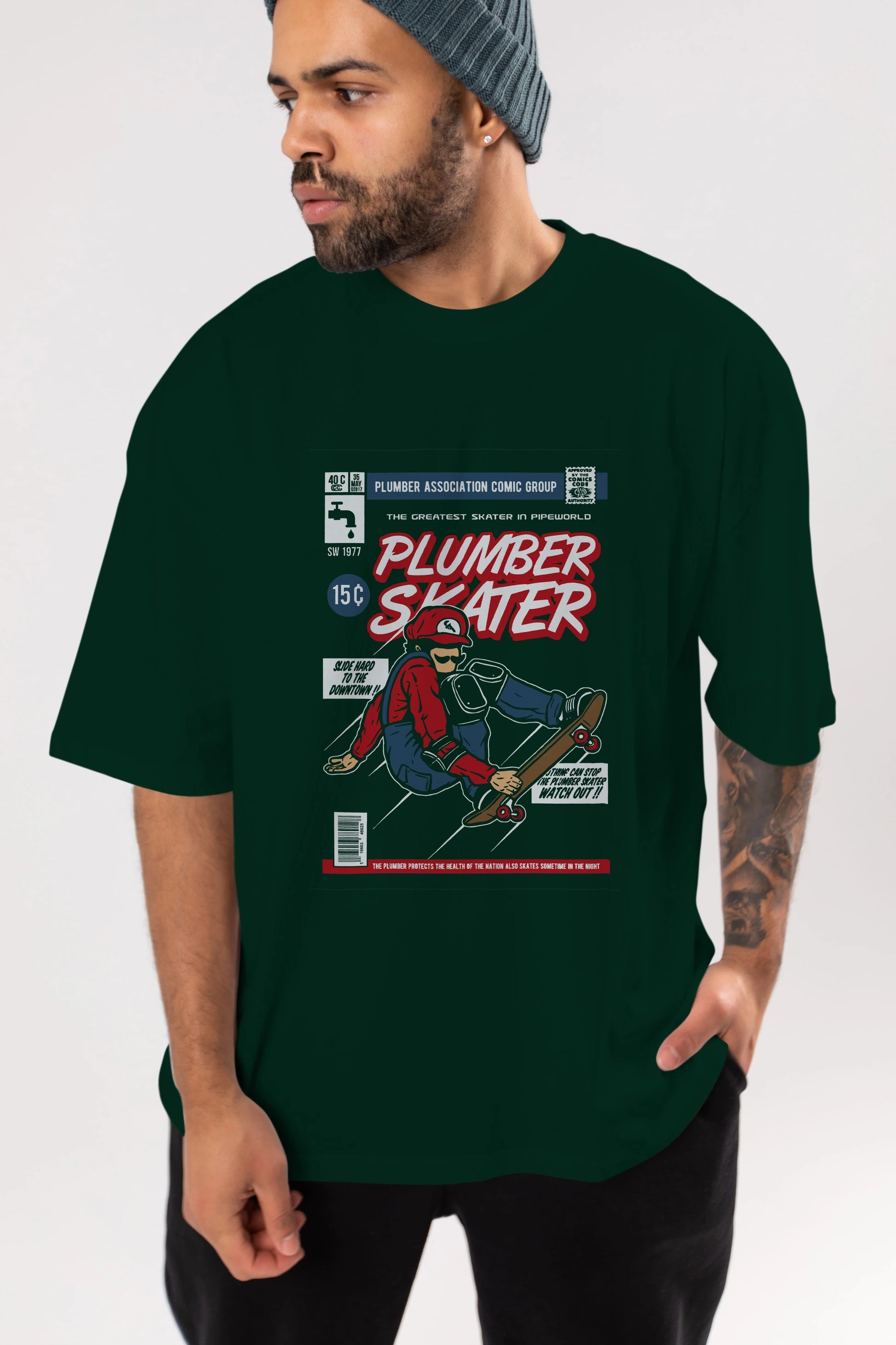 Plumber Skater Ön Baskılı Oversize t-shirt Erkek Kadın Unisex %100 Pamuk tişort