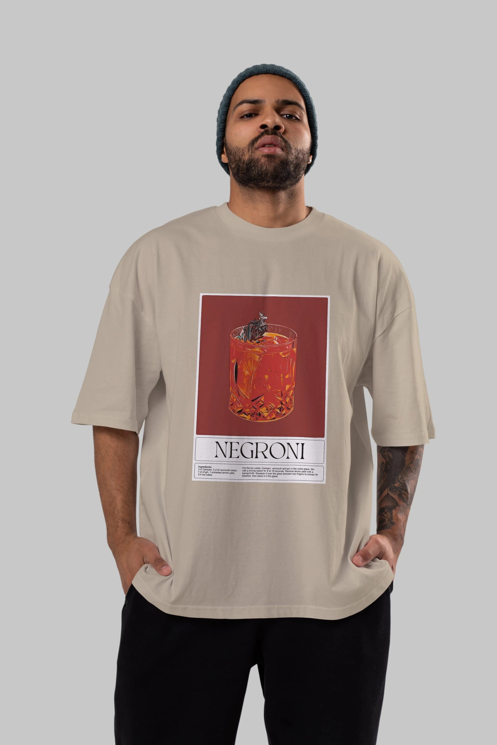 Negroni 2 Ön Baskılı Oversize t-shirt Erkek Kadın Unisex %100 Pamuk Bisiklet Yaka tişort