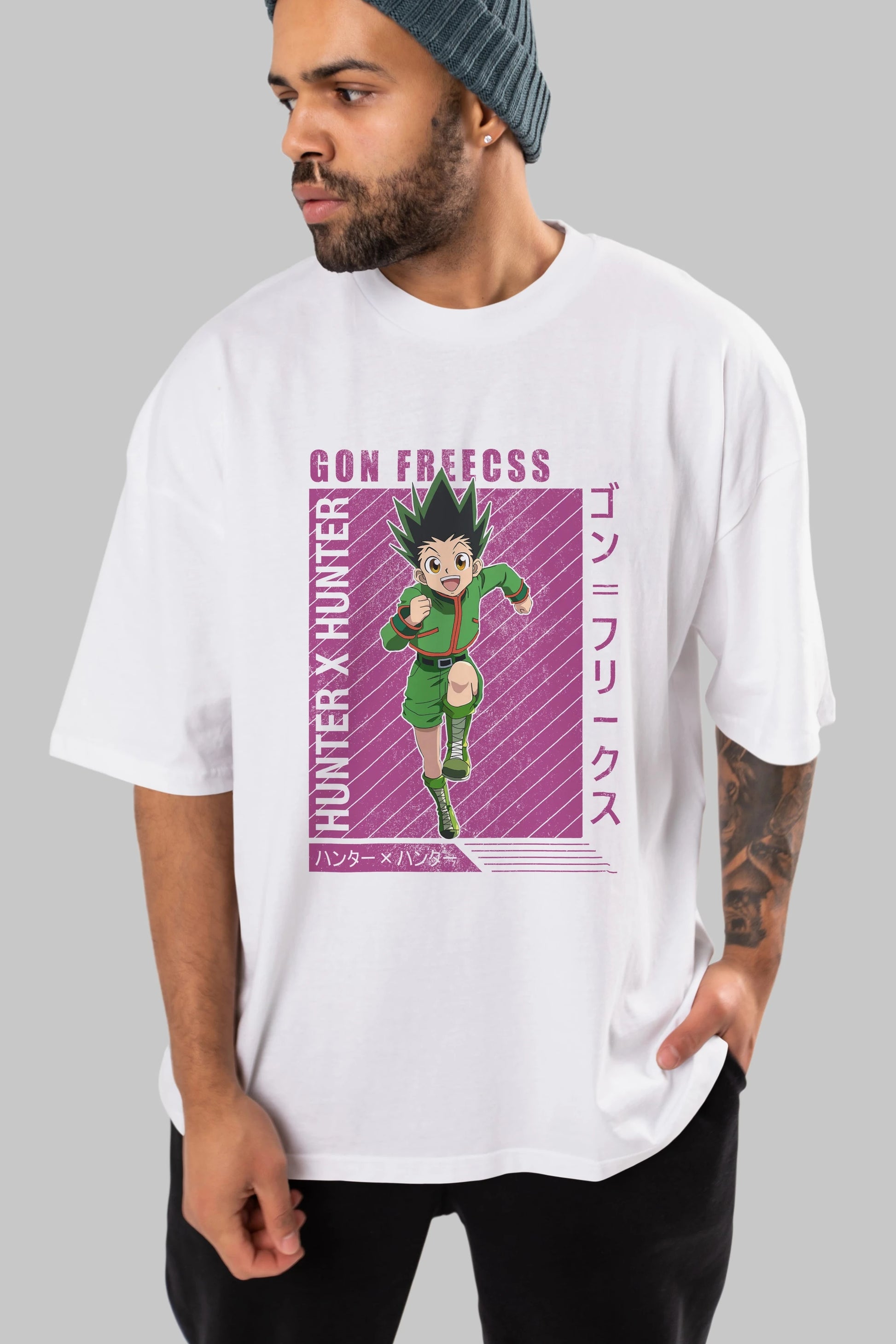 Gon Freecss HUNTER X HUNTER 3 Anime Ön Baskılı Oversize t-shirt %100 pamuk Erkek Kadın Unisex