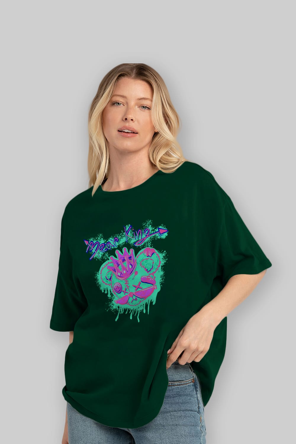 Bear King Ön Baskılı Oversize t-shirt Erkek Kadın Unisex