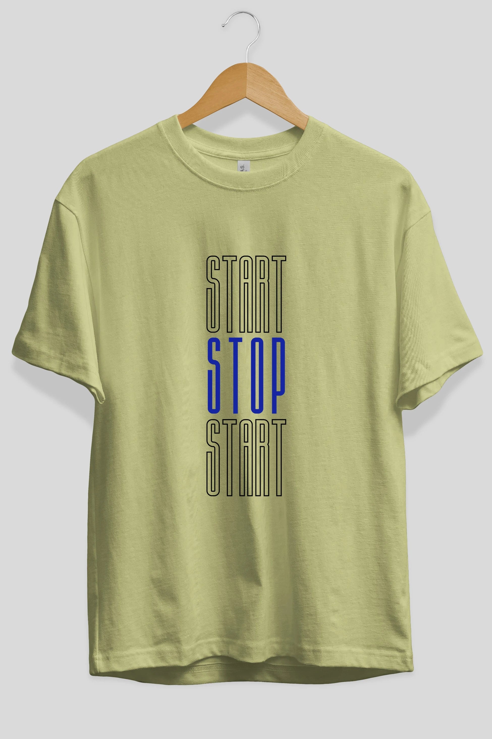 Start Stop Start Yazılı Ön Baskılı Oversize t-shirt Erkek Kadın Unisex