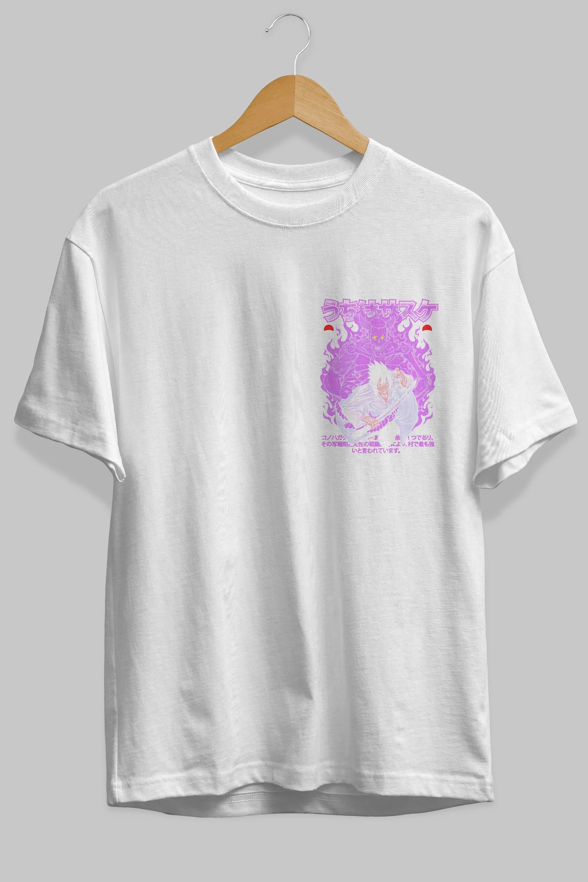 SASUKE UCHIHA NARUTO Ön Sol Baskılı Oversize t-shirt Erkek Kadın Unisex %100 Pamuk Bisiklet Yaka tişort