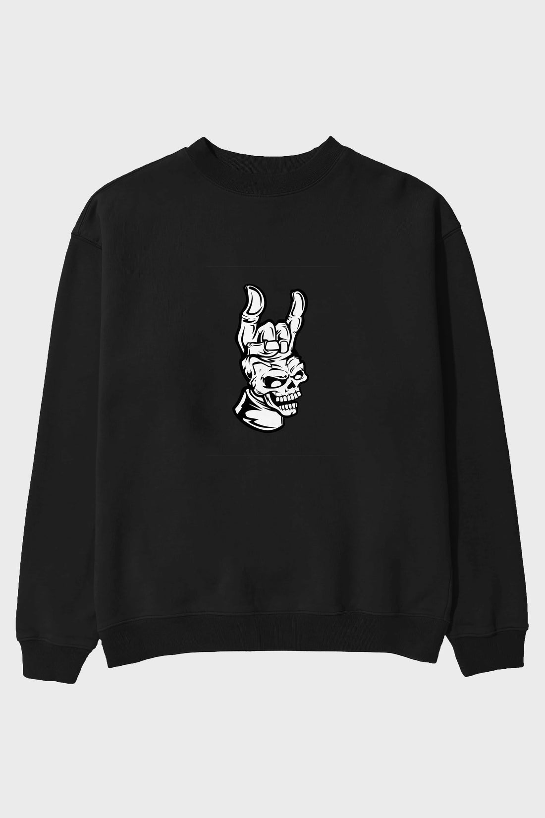 Hand Metal Skull Ön Baskılı Oversize Sweatshirt Erkek Kadın Unisex