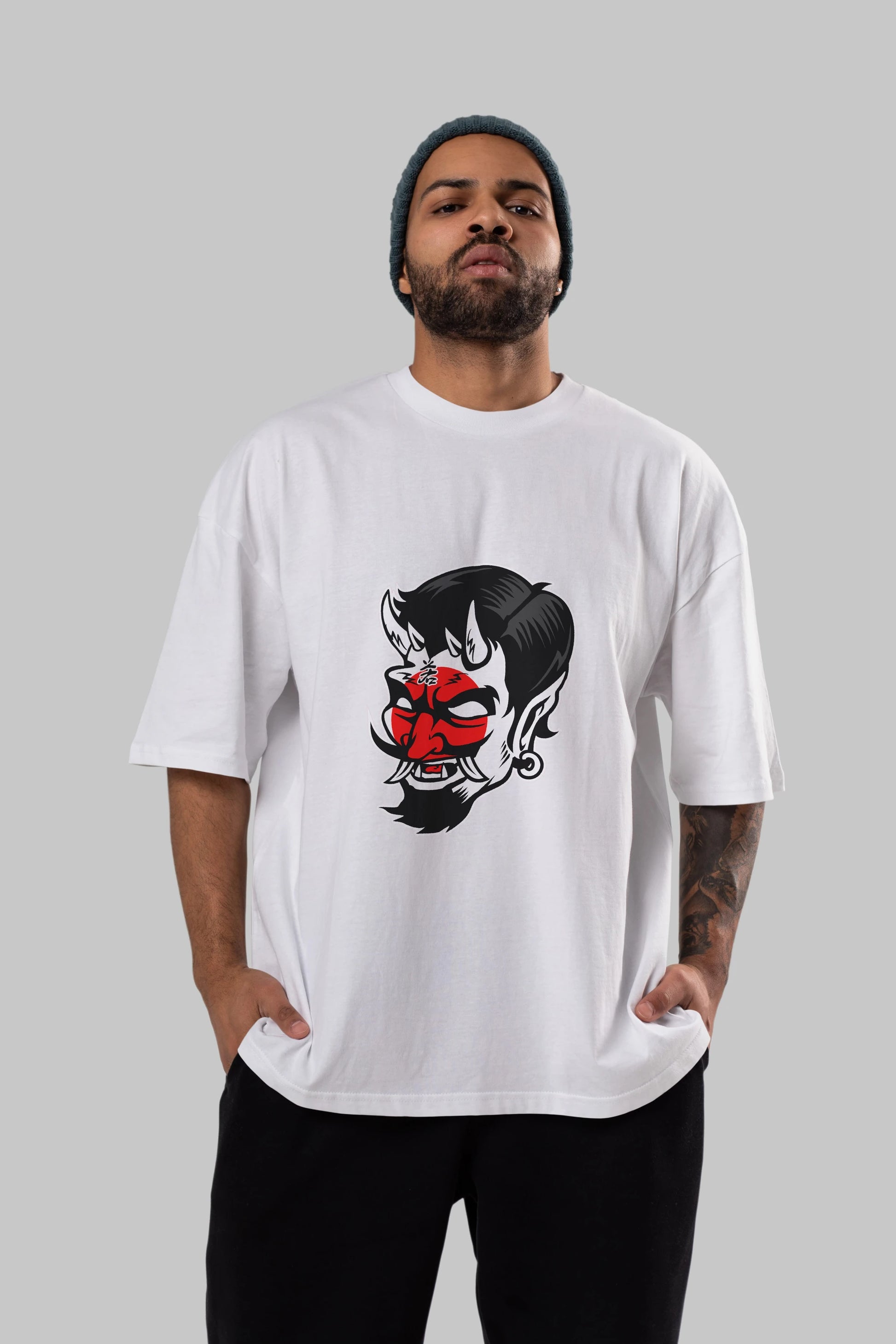 Japanese Devil Ön Baskılı Oversize t-shirt Erkek Kadın Unisex %100 Pamuk tişort