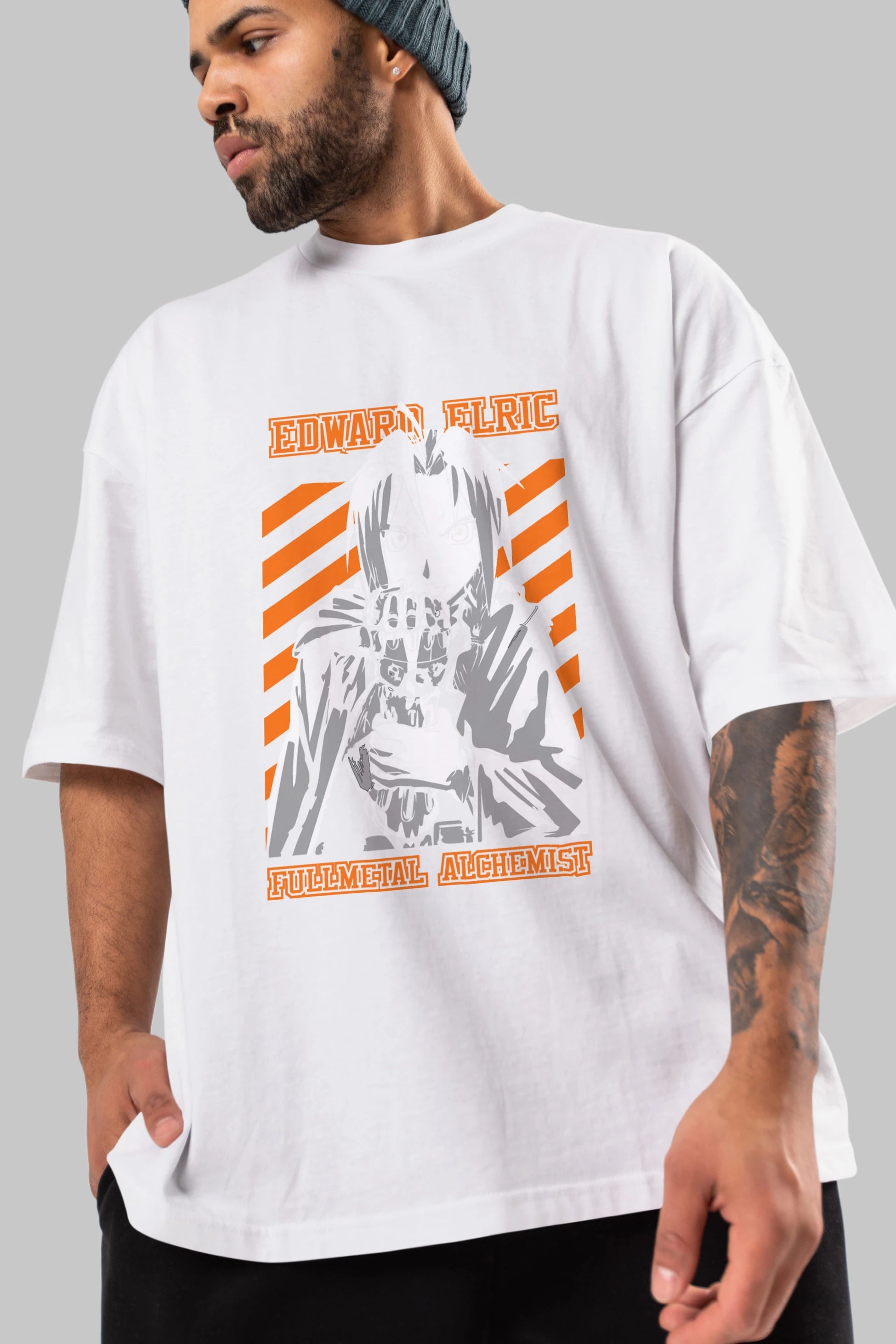 EDWARD ELRIC Anime Ön Baskılı Oversize t-shirt %100 pamuk Erkek Kadın Unisex