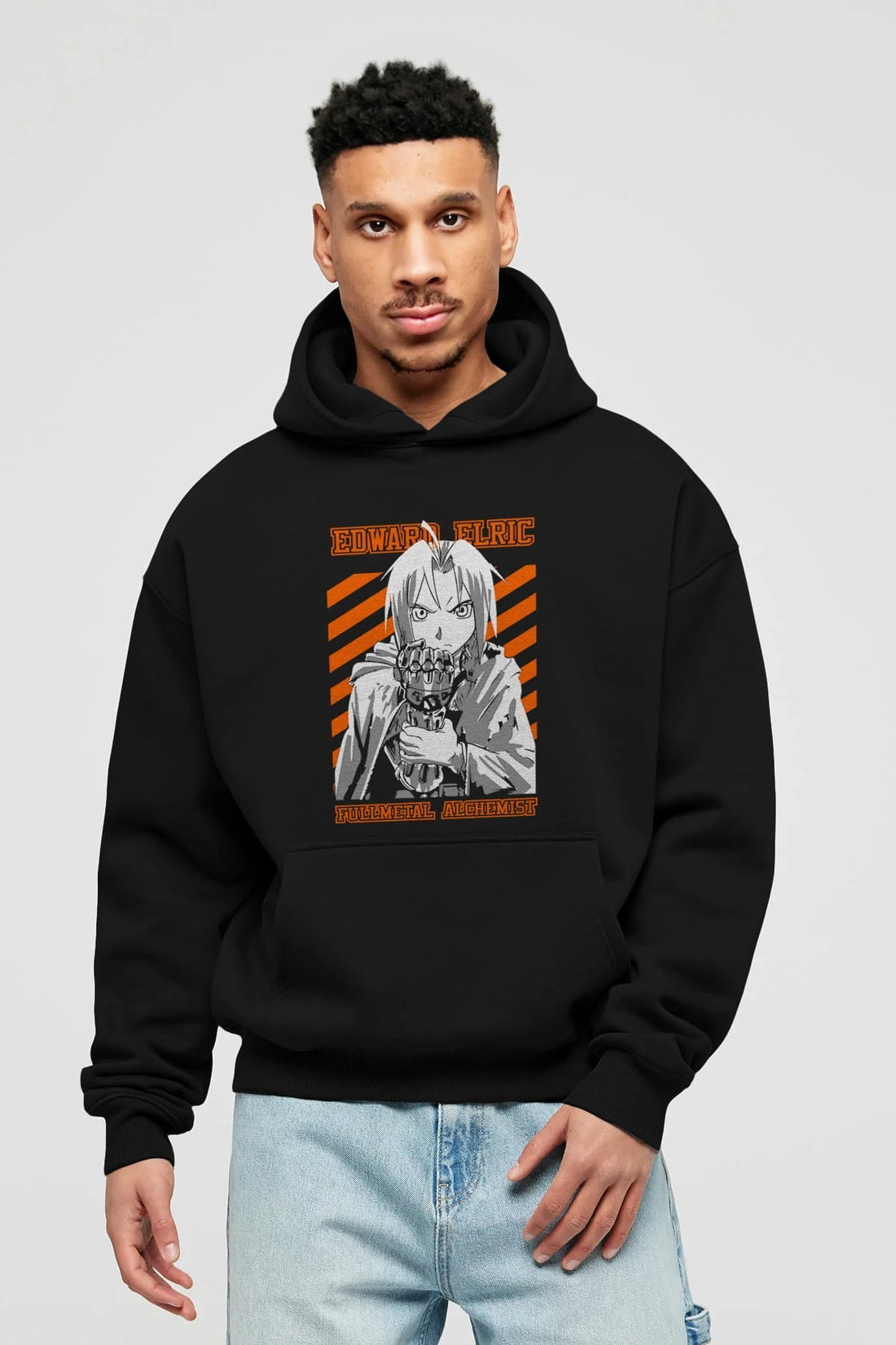 EDWARD ELRIC Anime Ön Baskılı Hoodie Oversize Kapüşonlu Sweatshirt Erkek Kadın Unisex
