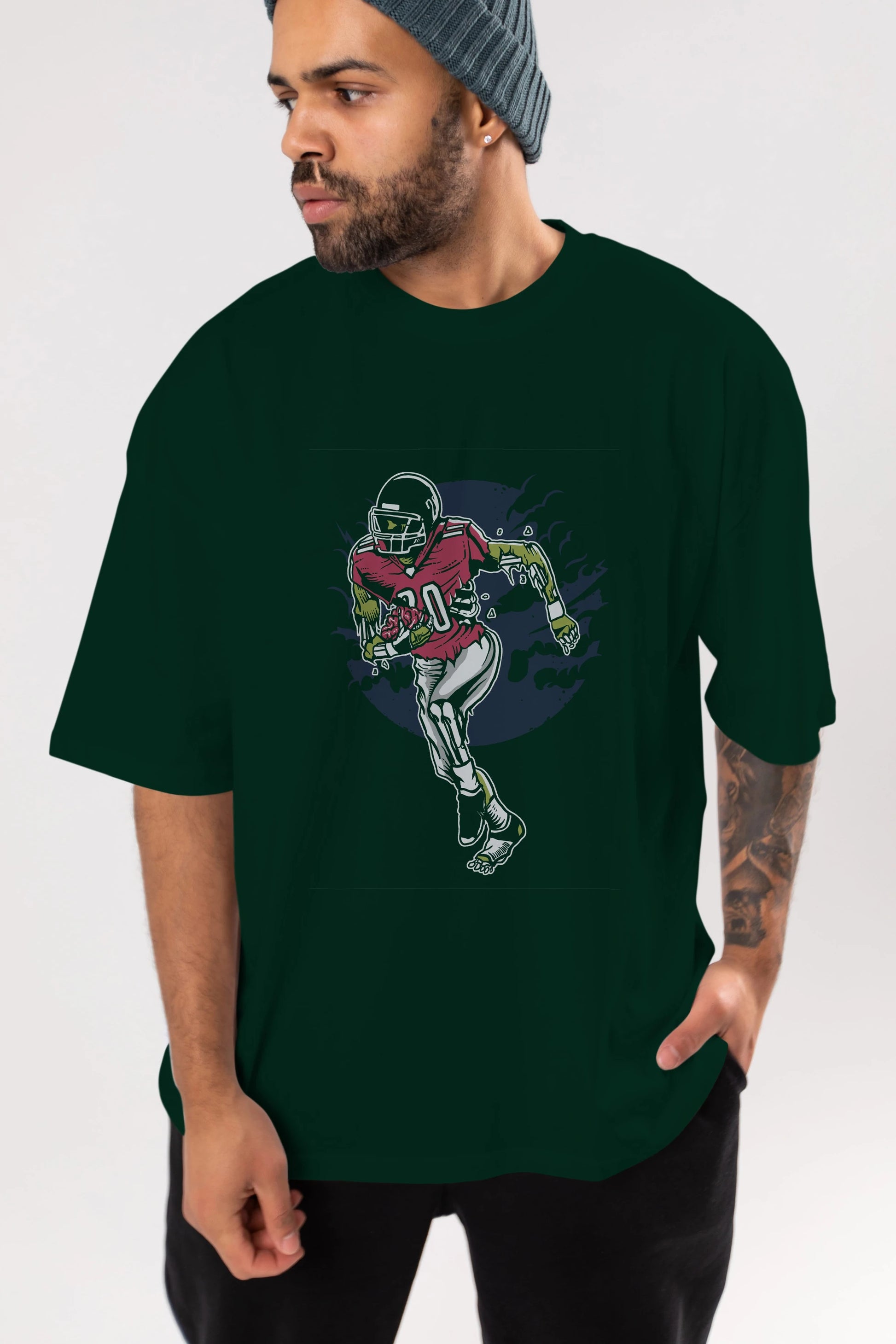 Zombie Football Ön Baskılı Oversize t-shirt Erkek Kadın Unisex %100 Pamuk tişort