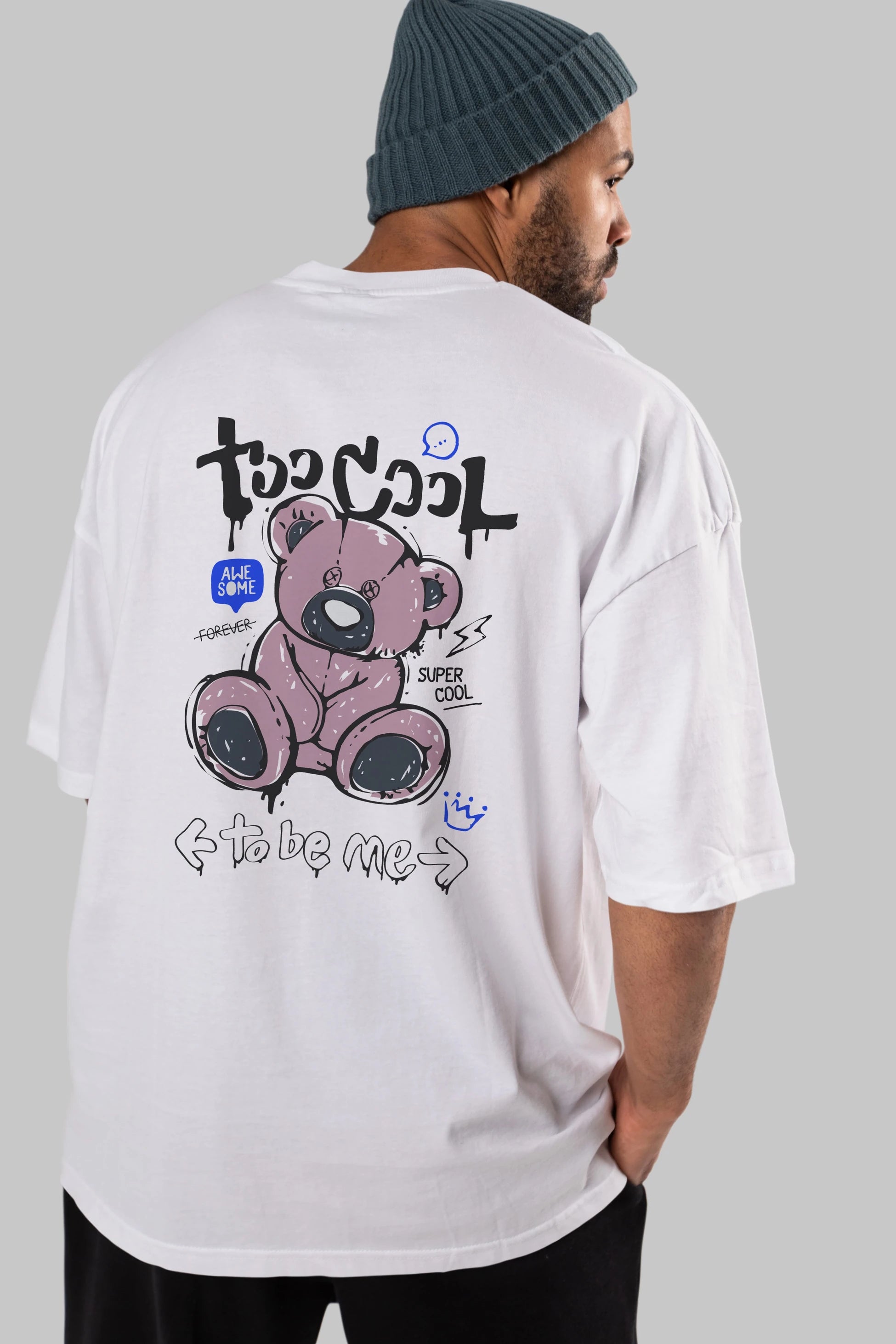 Too Cool Bear Arka Baskılı Oversize t-shirt Erkek Kadın Unisex