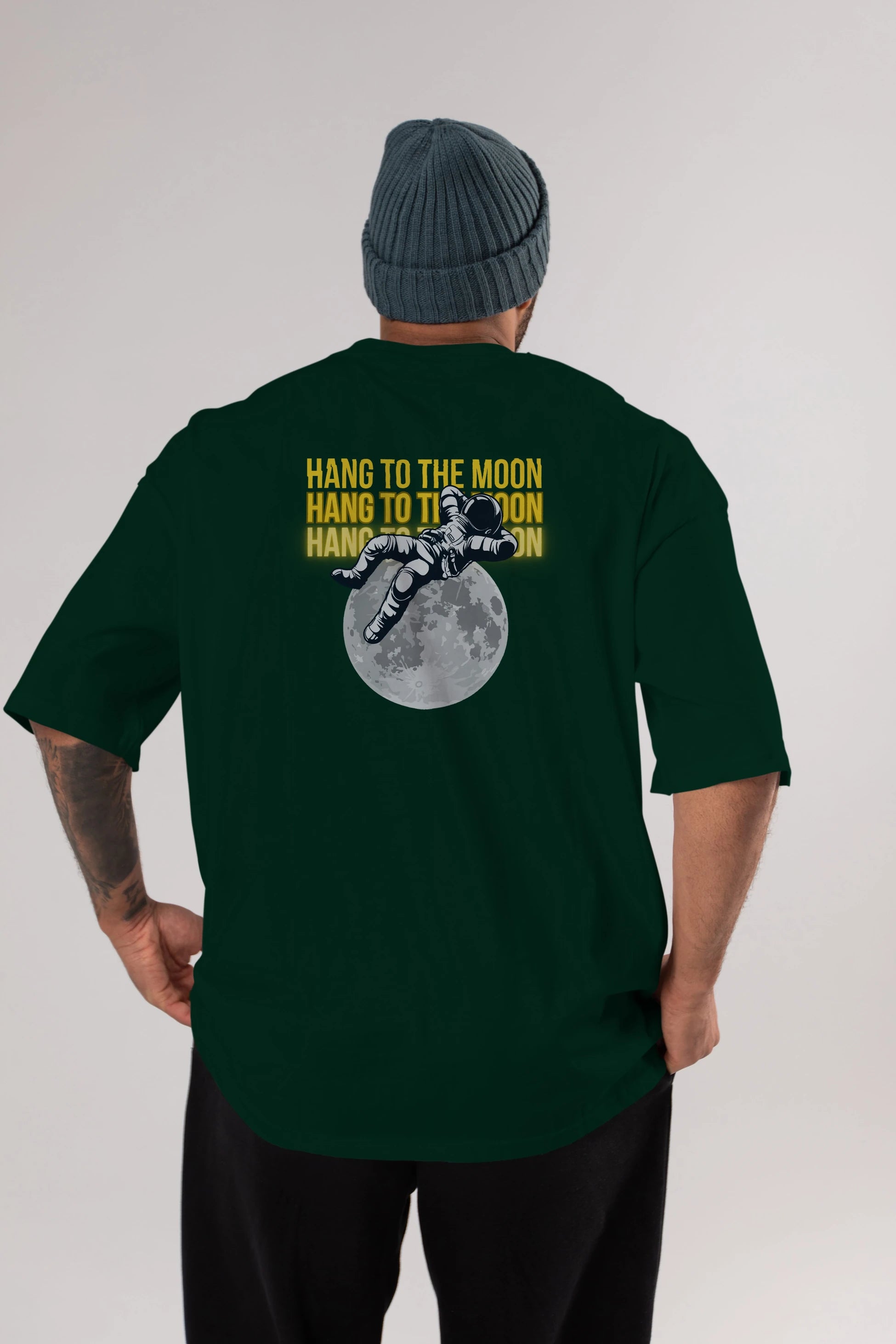 Hang to the Moon Yazılı Arka Baskılı Oversize t-shirt Erkek Kadın Unisex