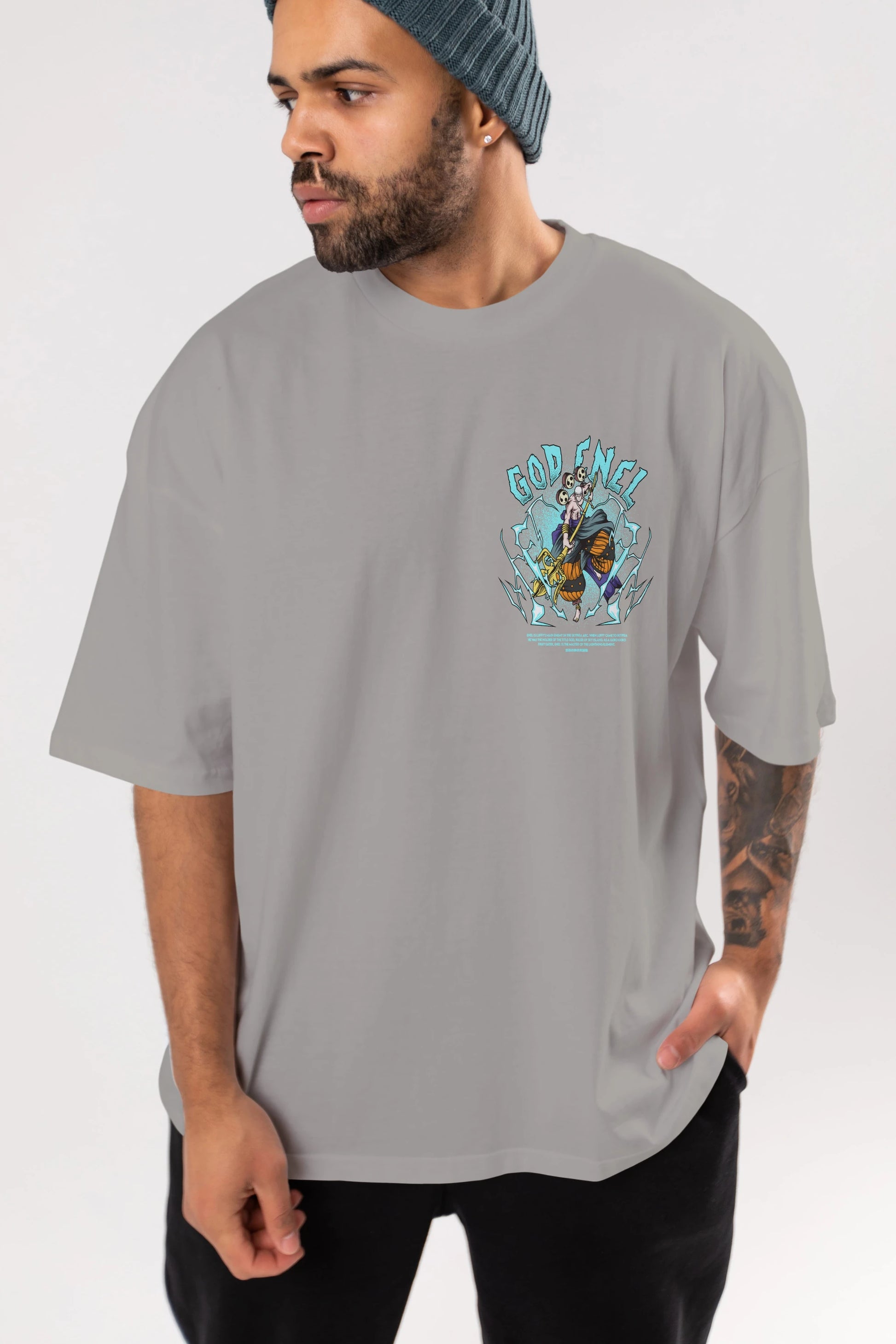 Eneru Ön Sol Baskılı Oversize t-shirt Erkek Kadın Unisex %100 Pamuk Bisiklet Yaka tişort