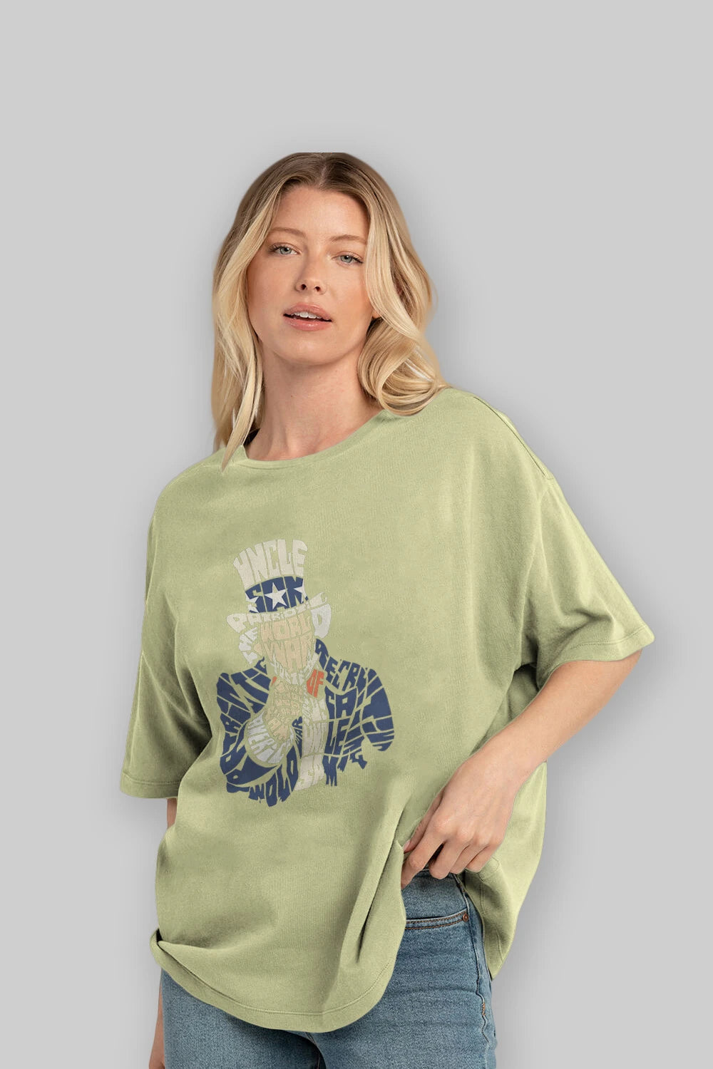 Uncle Sam Ön Baskılı Oversize t-shirt %100 pamuk Erkek Kadın Unisex