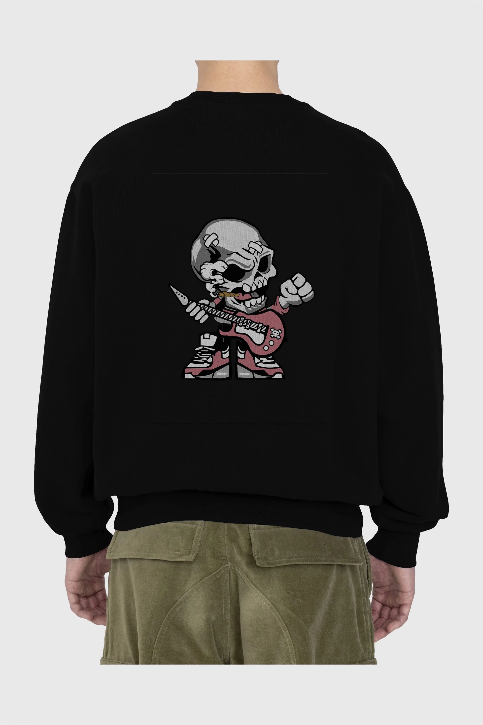 Skull Rockstar Arka Baskılı Oversize Sweatshirt Erkek Kadın Unisex